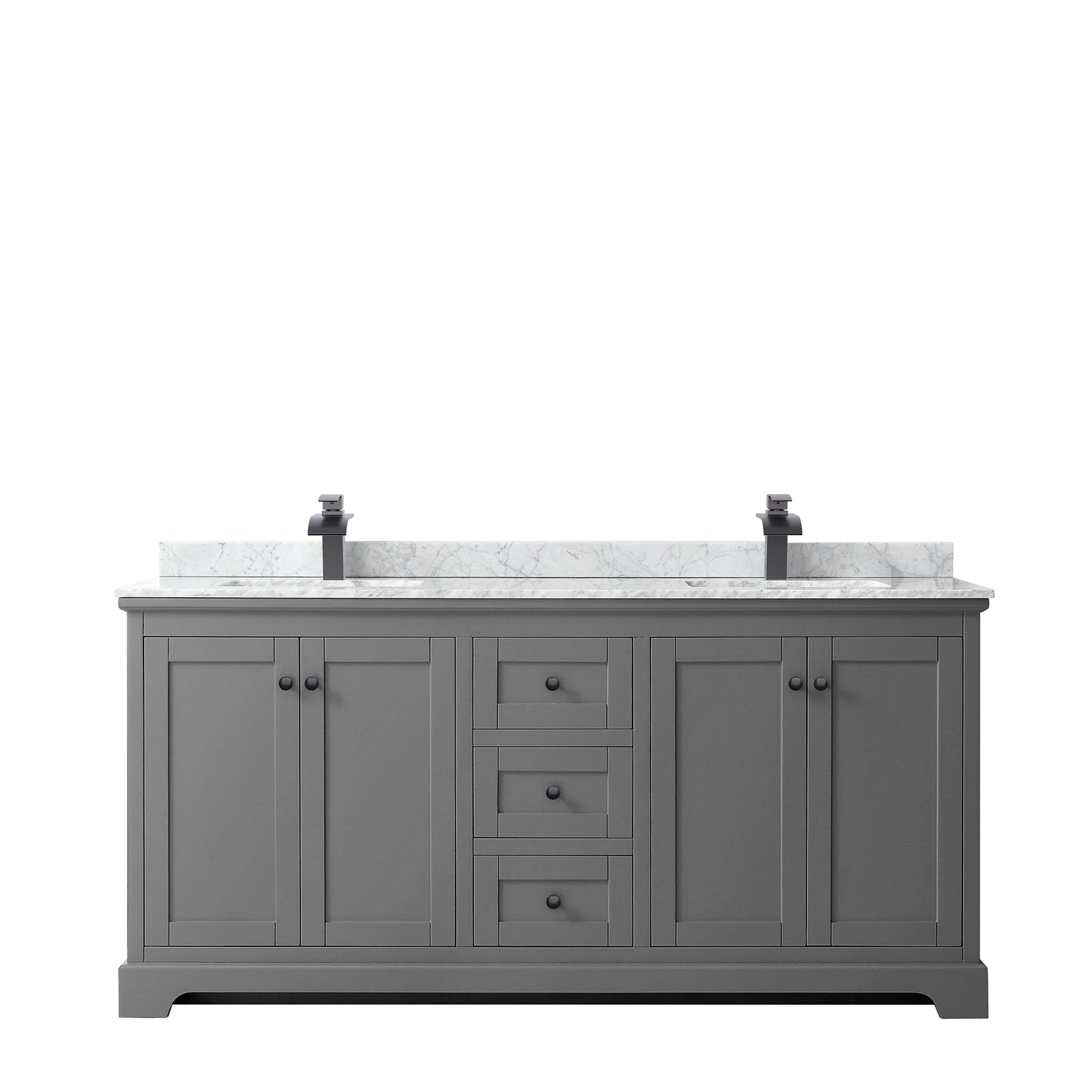 Avery 72" Double Vanity in Dark Gray, Top, Square Sinks, Matte Black Trim