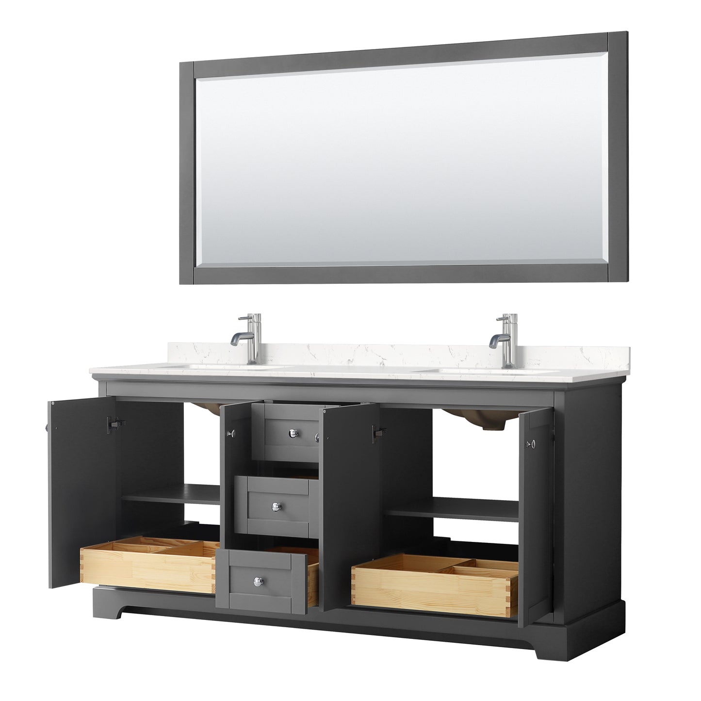 Avery 72" Double Vanity in Dark Gray, Carrara Cultured Marble Top, Sinks