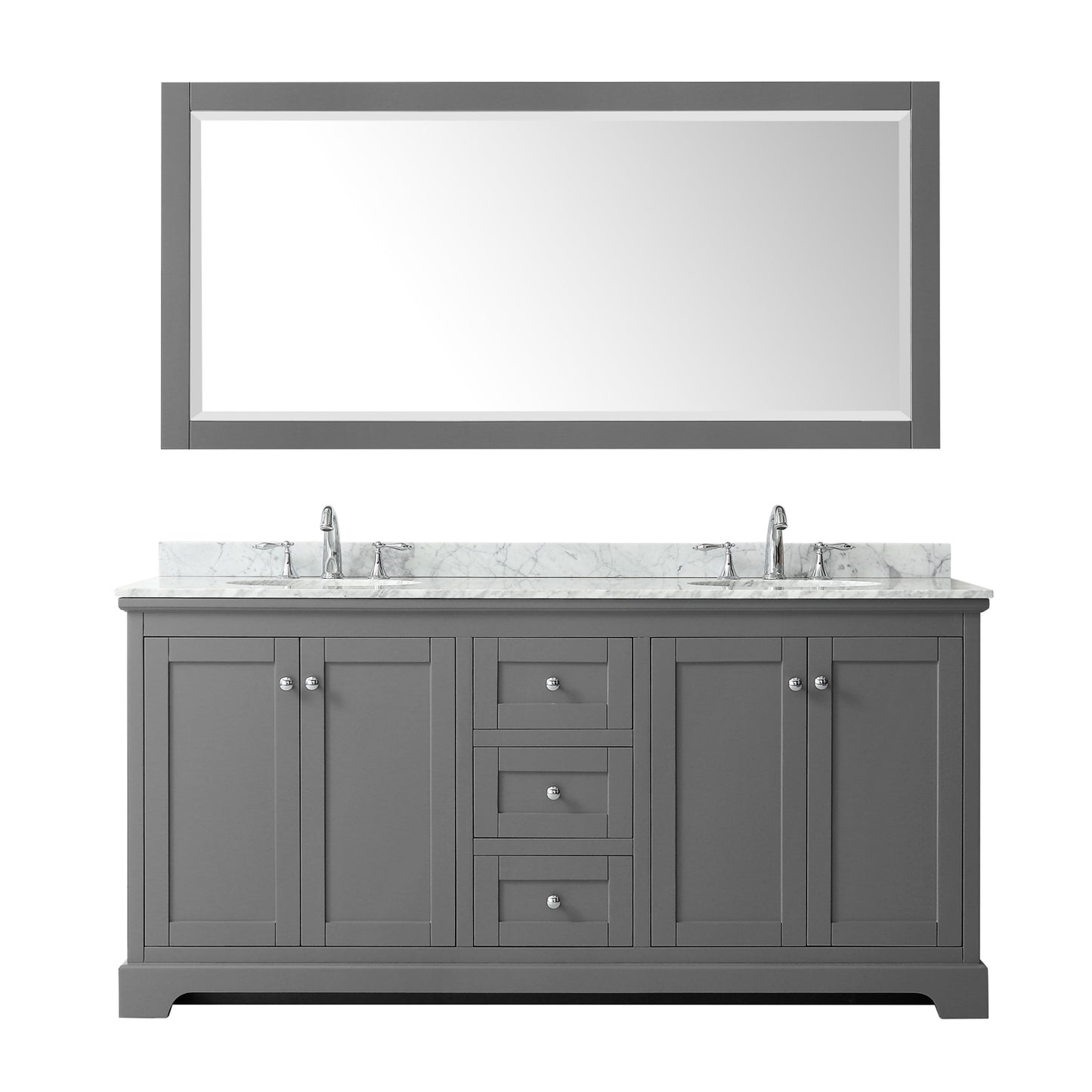 Avery 72" Double Vanity in Dark Gray, Top, Oval Sinks, 70" Mirror