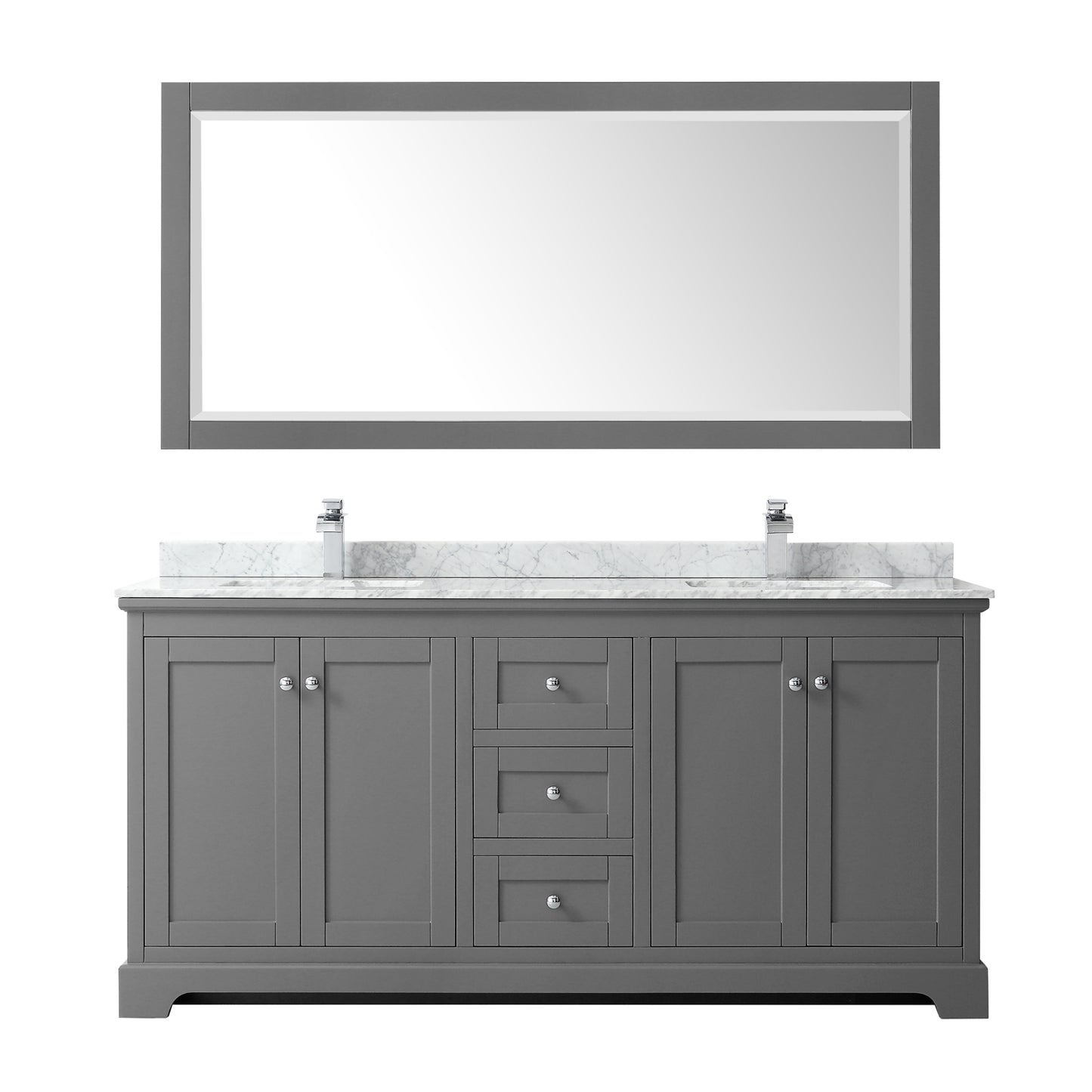 Avery 72" Double Vanity in Dark Gray, Top, Square Sinks, 70" Mirror