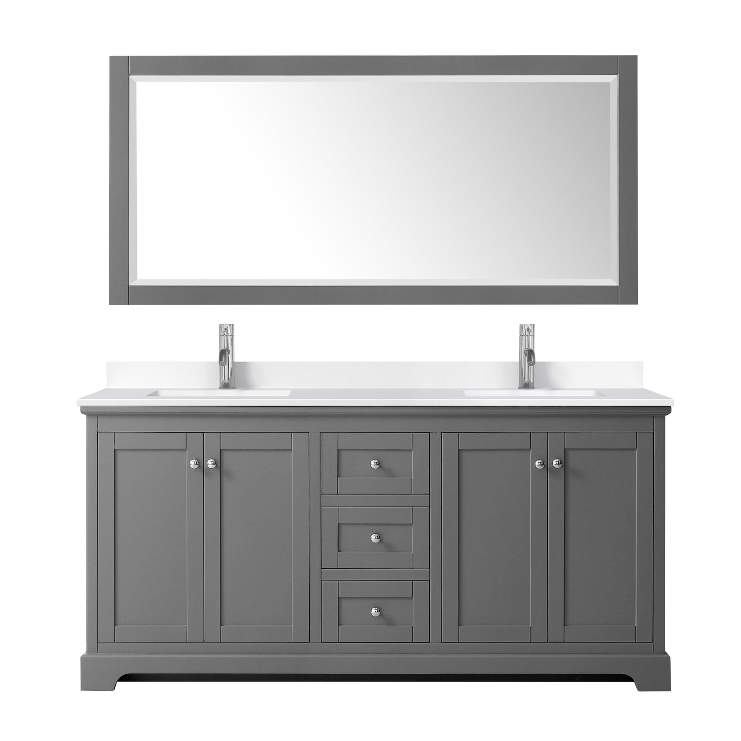 Avery 72" Double Vanity in Dark Gray, White Cultured Marble Top, Sinks