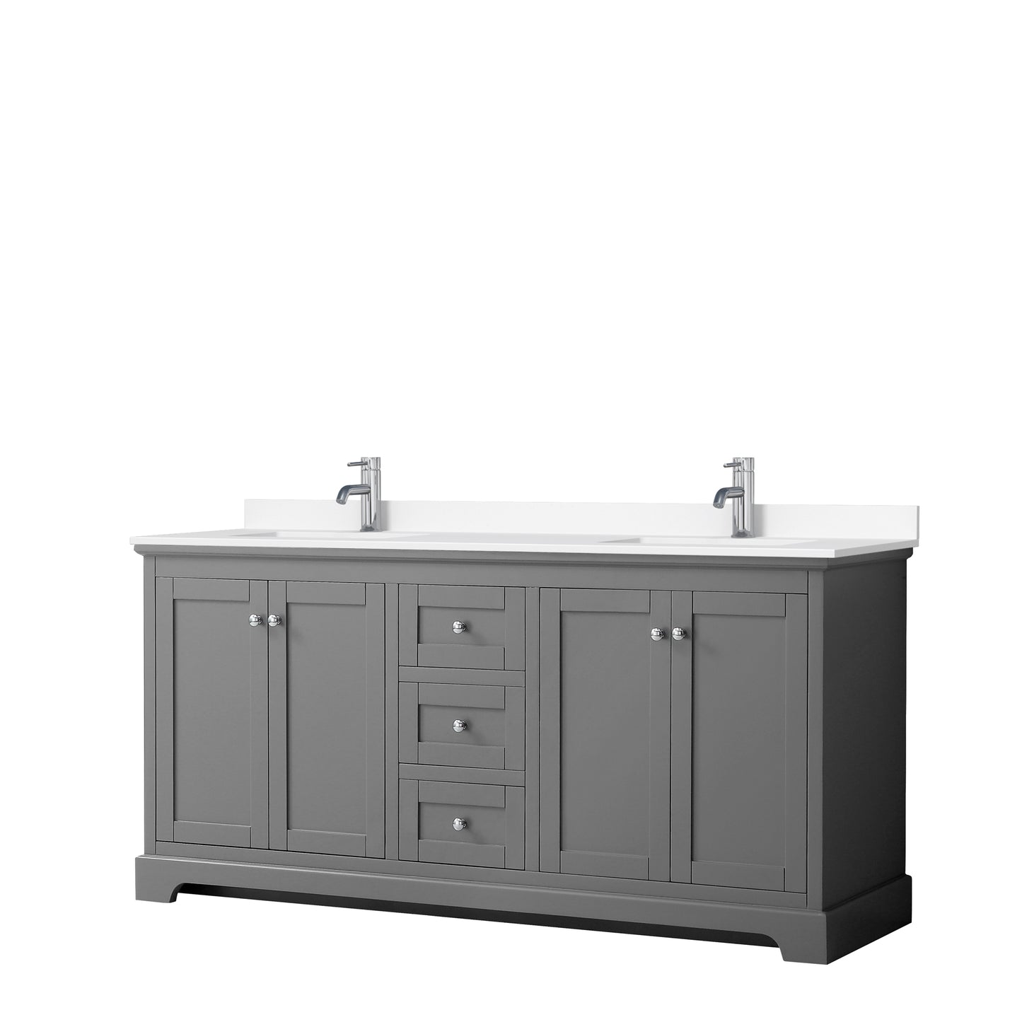 Avery 72" Double Vanity in Dark Gray, White Cultured Marble Top, Sinks