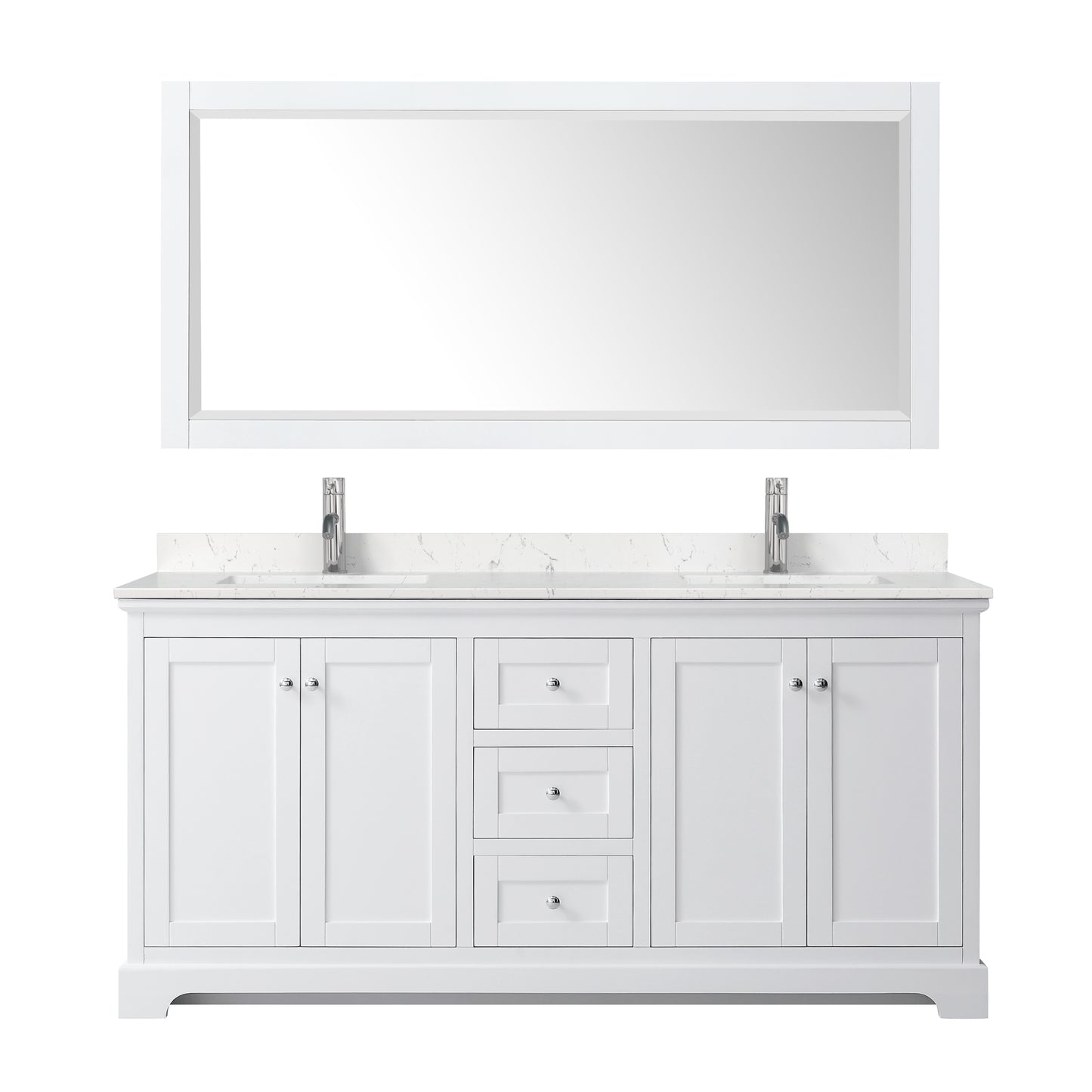 Avery 72" Double Vanity in White, Carrara Cultured Marble Top, Sinks