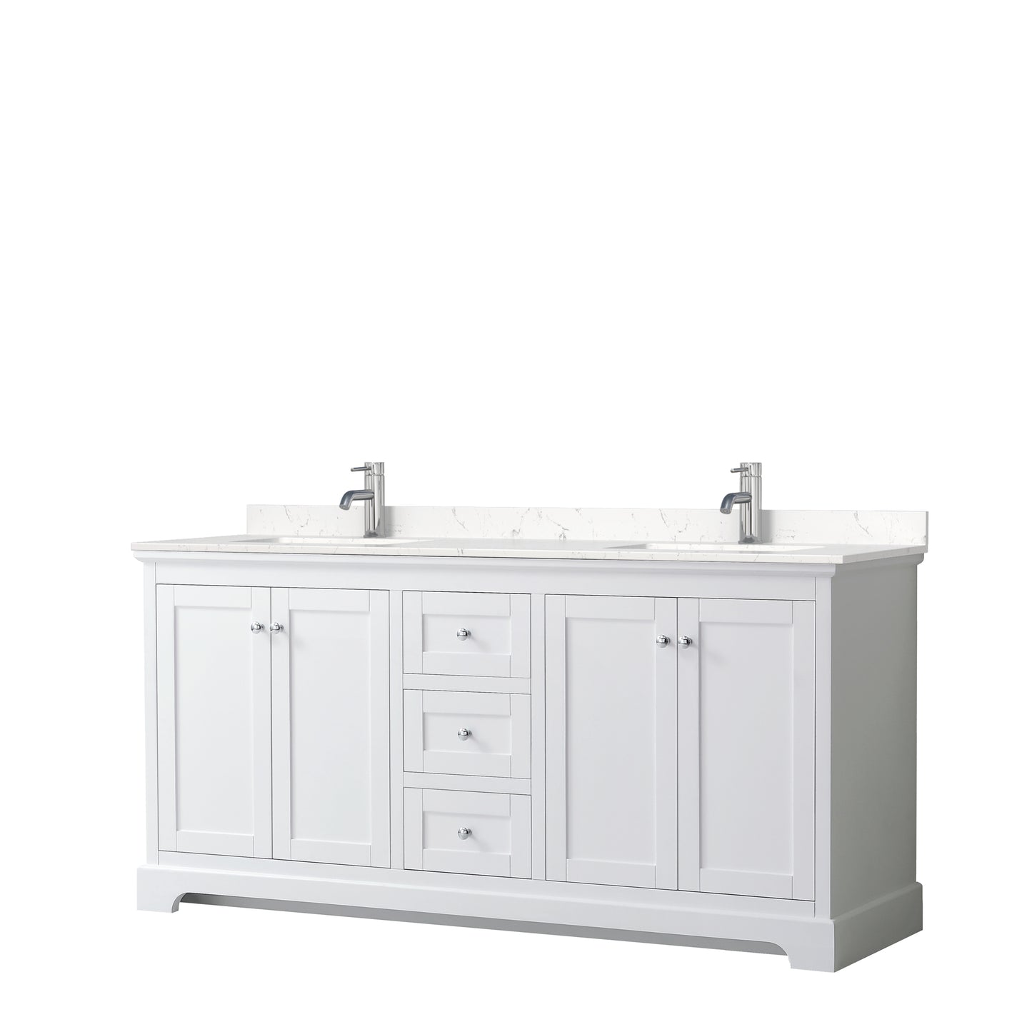 Avery 72" Double Vanity in White, Carrara Cultured Marble Top, Sinks
