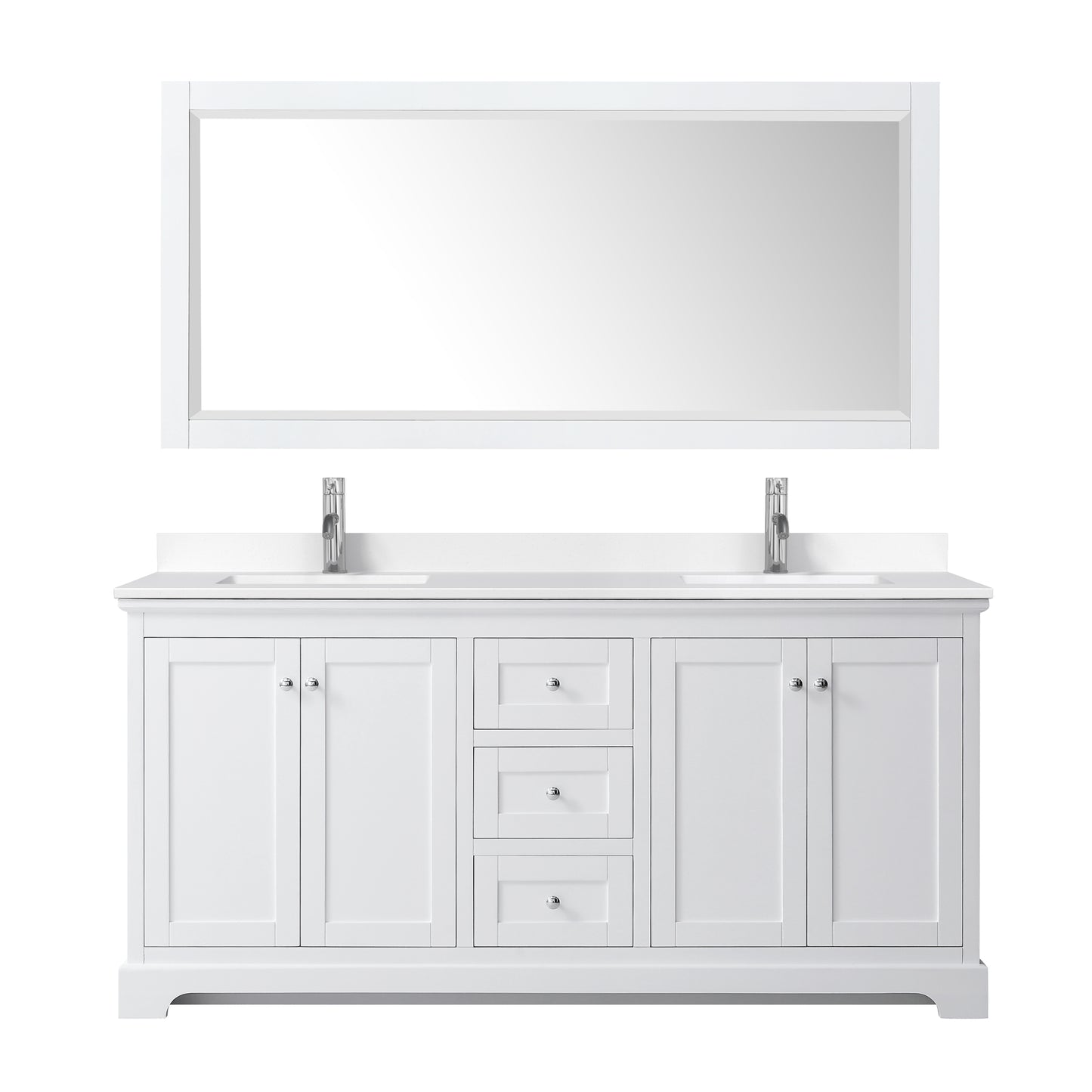 Avery 72" Double Vanity in White, White Cultured Marble Top, Sinks