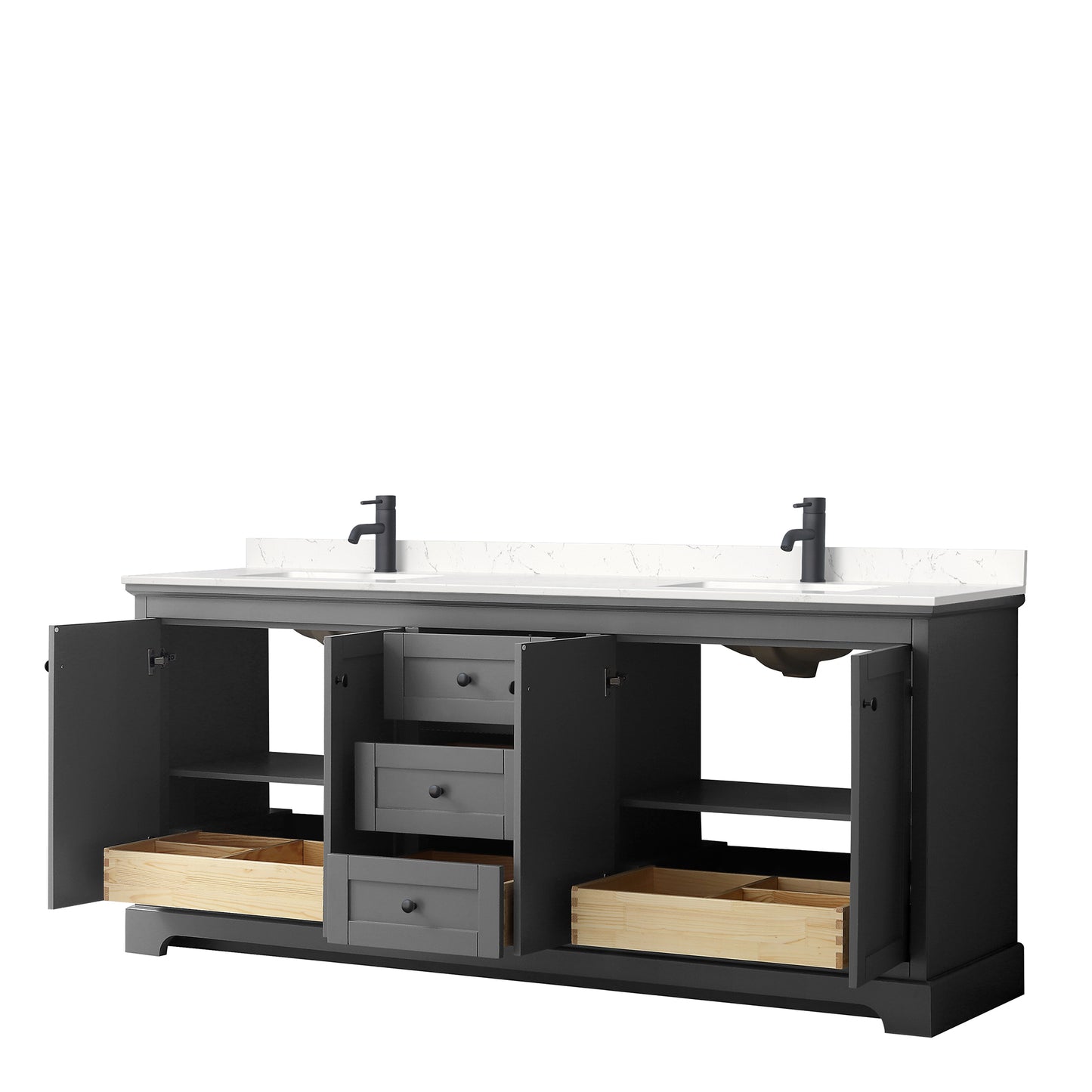 Avery 80" Double Vanity in Dark Gray, Carrara Cultured Marble Top, Black Trim