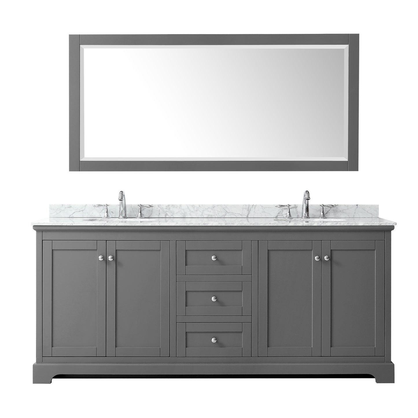 Avery 80" Double Vanity in Dark Gray, Top, Oval Sinks, 70" Mirror