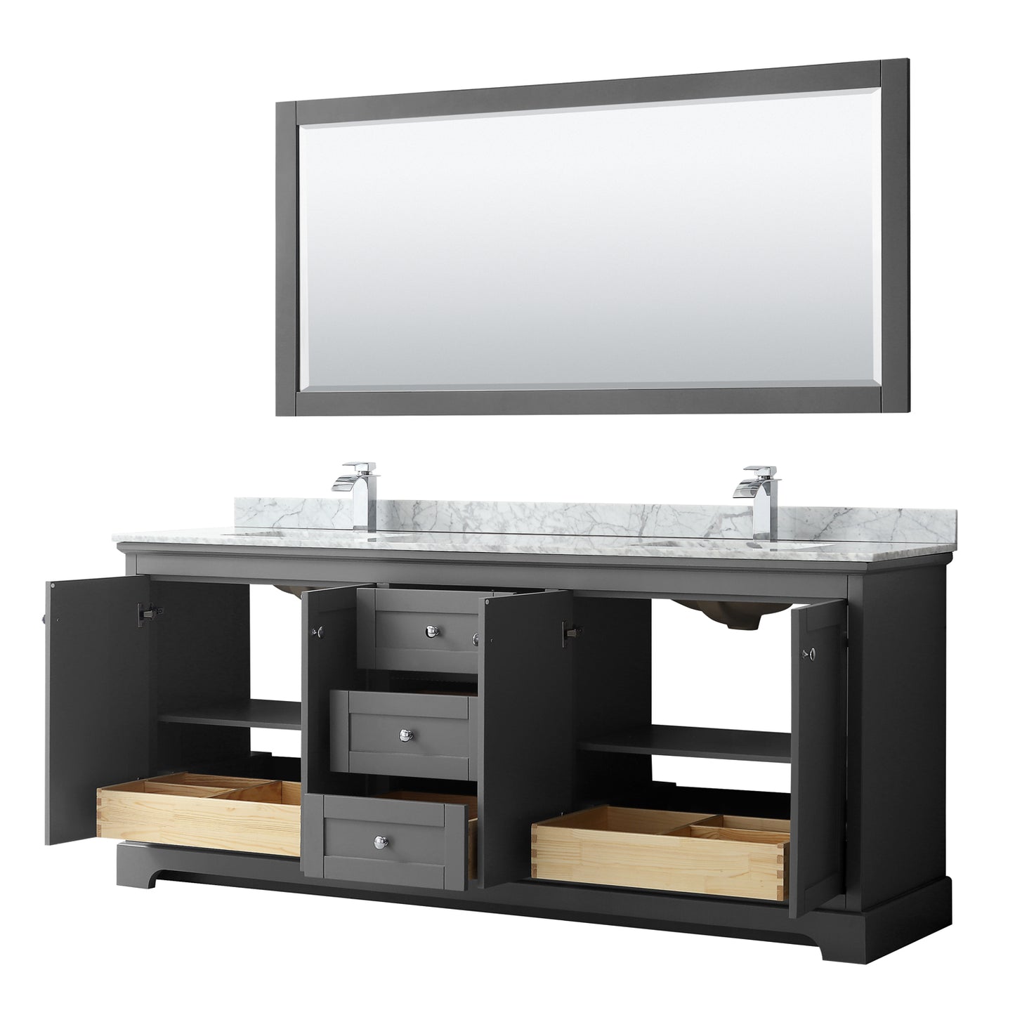 Avery 80" Double Vanity in Dark Gray, Top, Square Sinks, 70" Mirror