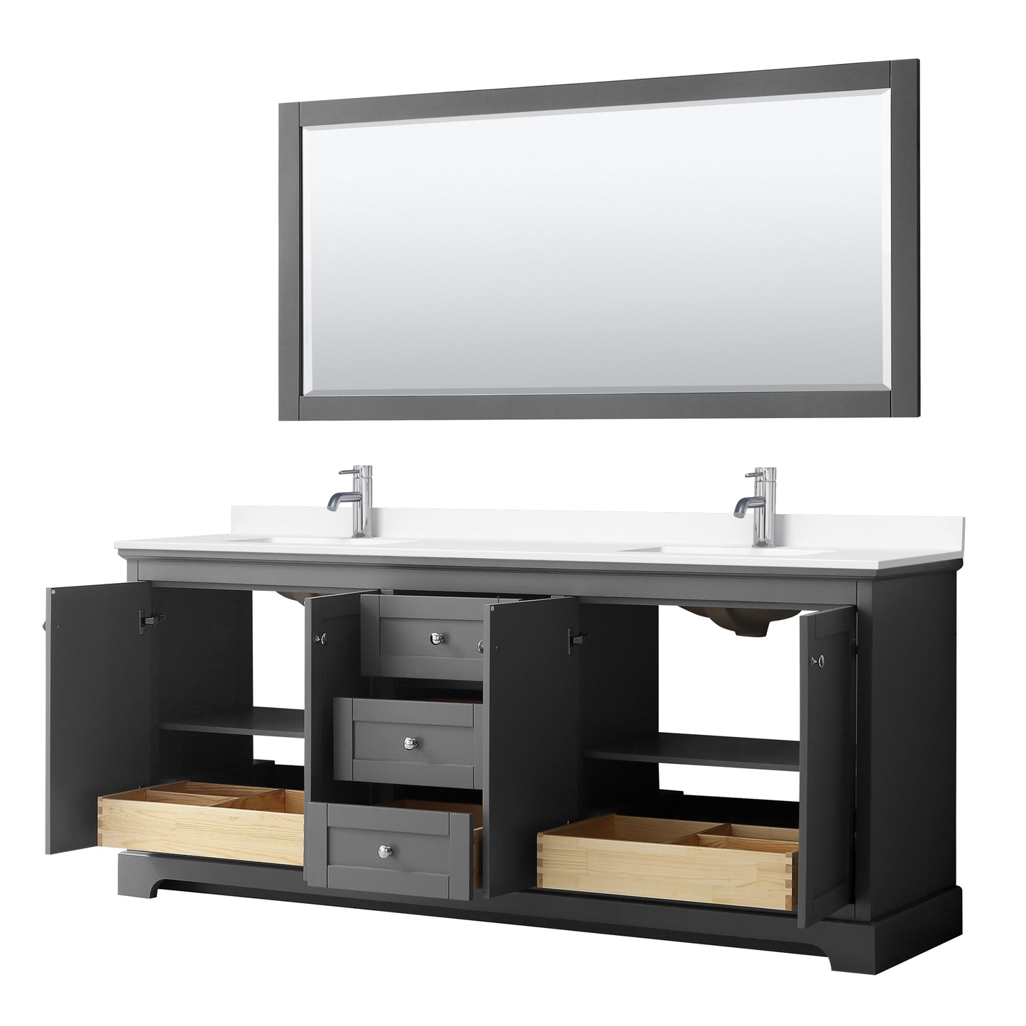 Avery 80" Double Vanity in Dark Gray, White Cultured Marble Top, Sinks