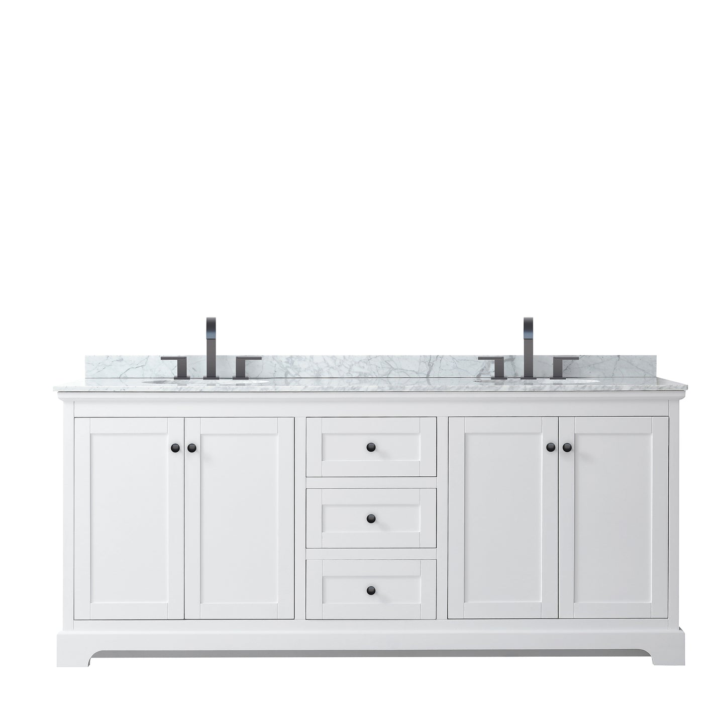 Avery 80" Double Vanity in White, Top, Oval Sinks, Matte Black Trim