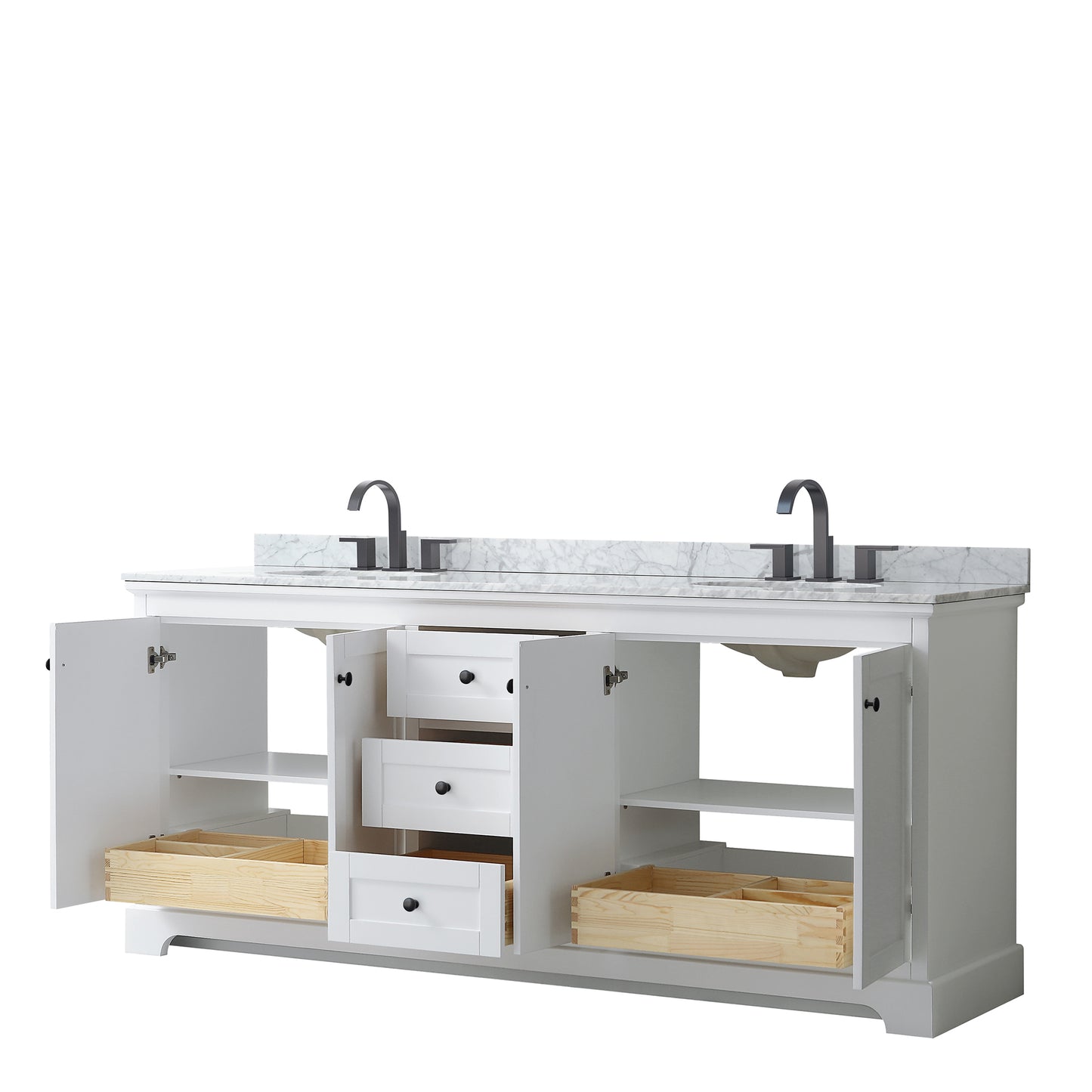 Avery 80" Double Vanity in White, Top, Oval Sinks, Matte Black Trim
