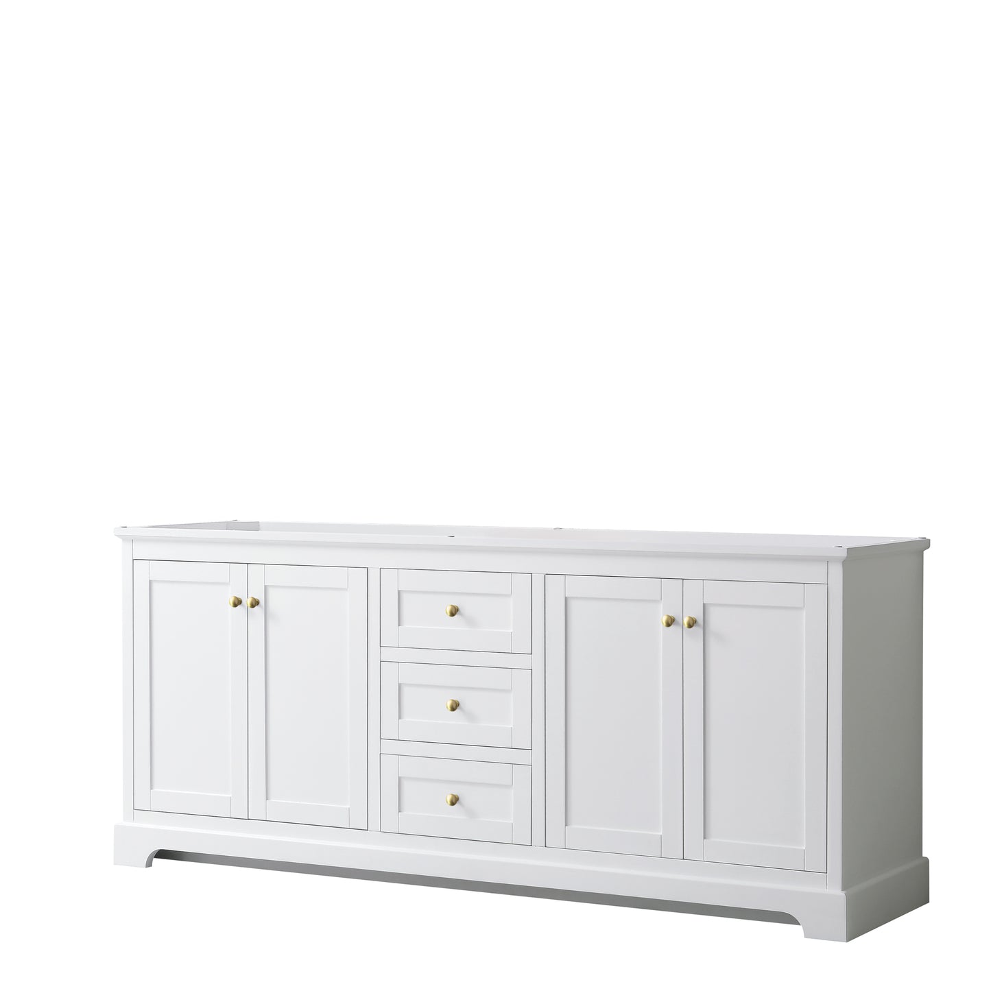 Avery 80" Double Vanity in White, No Top, No Sinks, Brushed Gold Trim