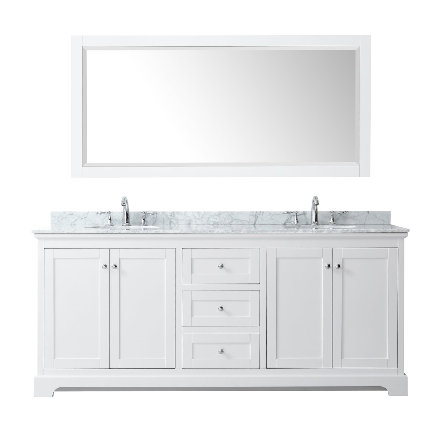 Avery 80" Double Vanity in White, Top, Oval Sinks, 70" Mirror