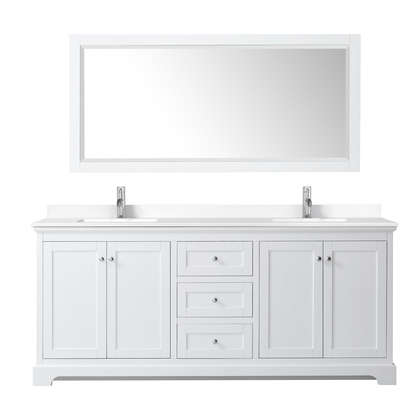 Avery 80" Double Vanity in White, White Cultured Marble Top, Sinks