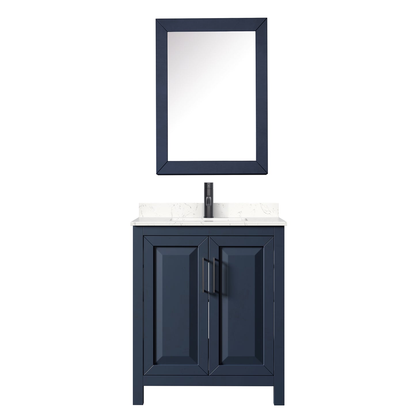 Daria 30" Blue Single Vanity, Carrara Marble Top, Black Trim, Medicine Cabinet