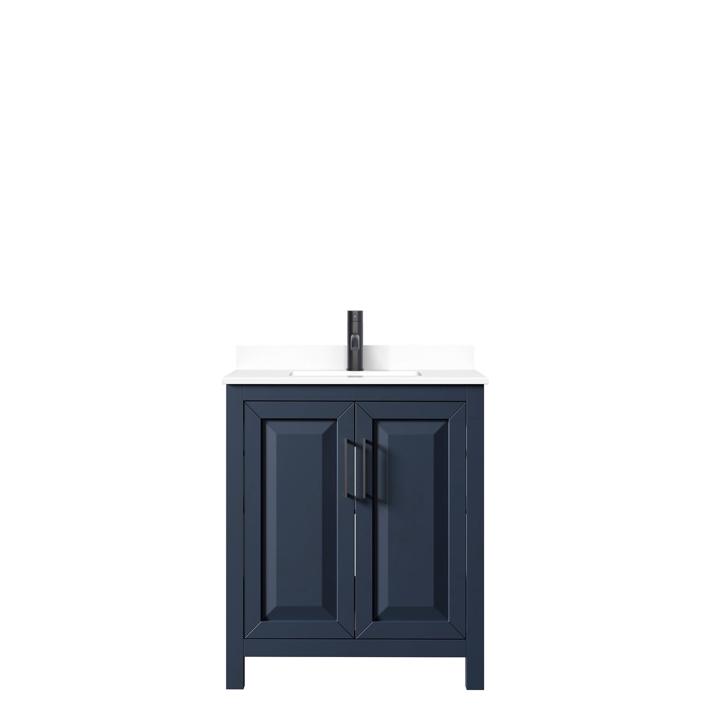 Daria 30" Single Vanity in Dark Blue, White Cultured Marble Top, Black Trim