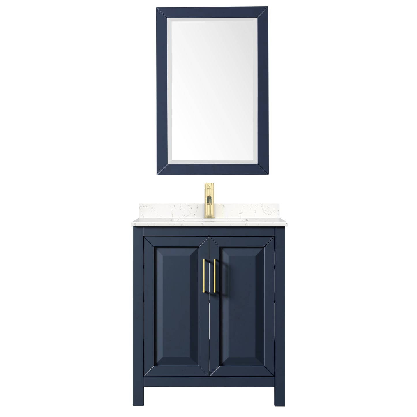 Daria 30" Single Vanity in Dark Blue, Carrara Cultured Marble Top, 24" Mirror