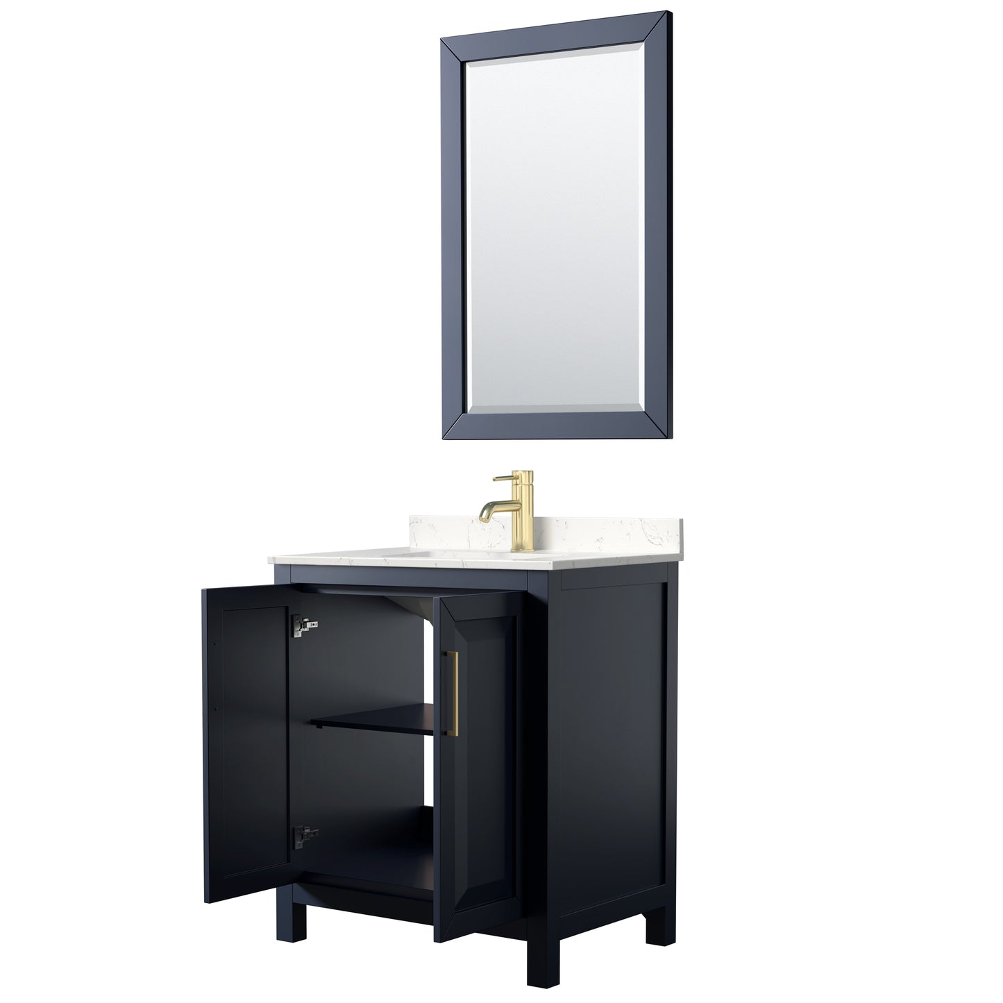 Daria 30" Single Vanity in Dark Blue, Carrara Cultured Marble Top, 24" Mirror