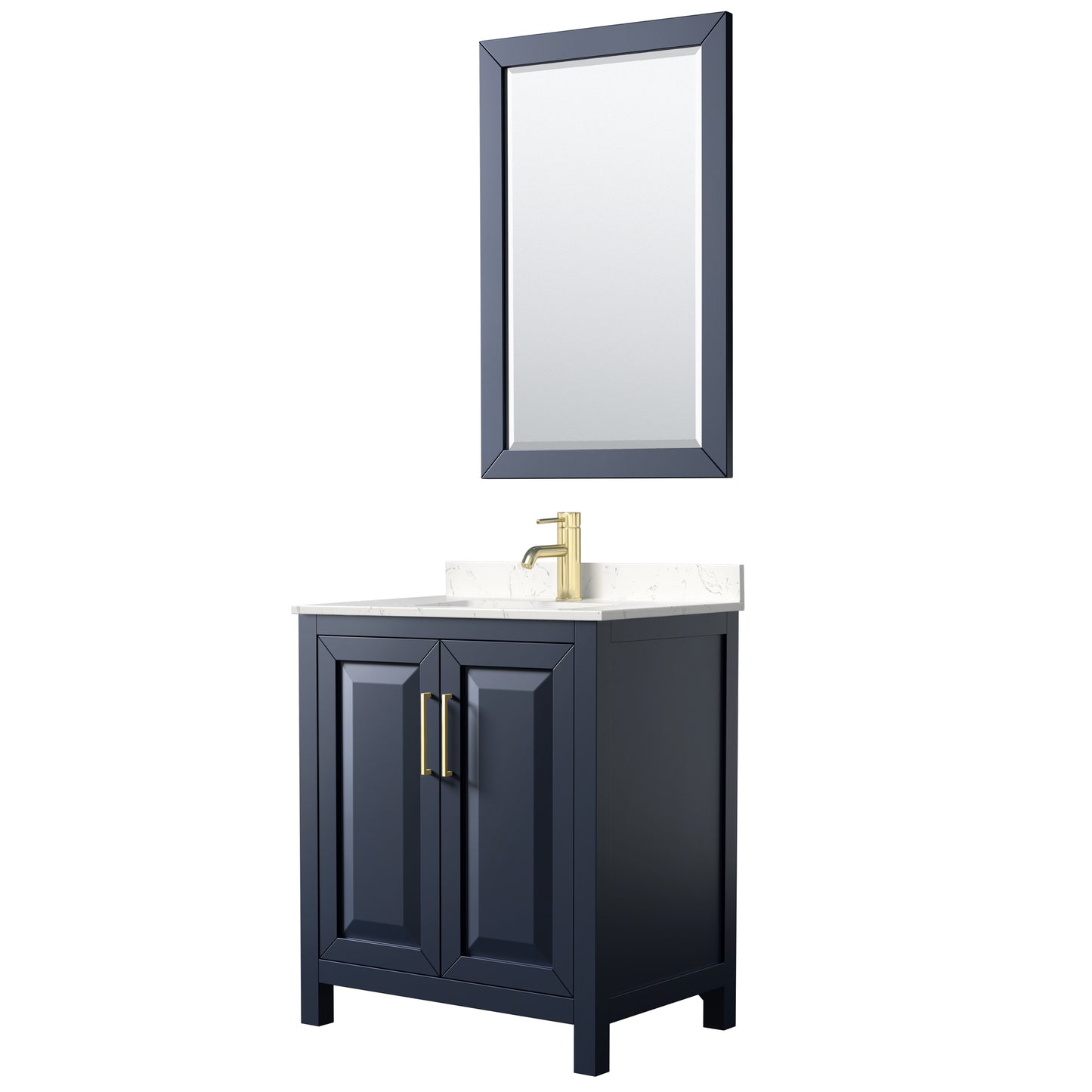 Daria 30" Single Vanity in Dark Blue, Carrara Cultured Marble Top, 24" Mirror