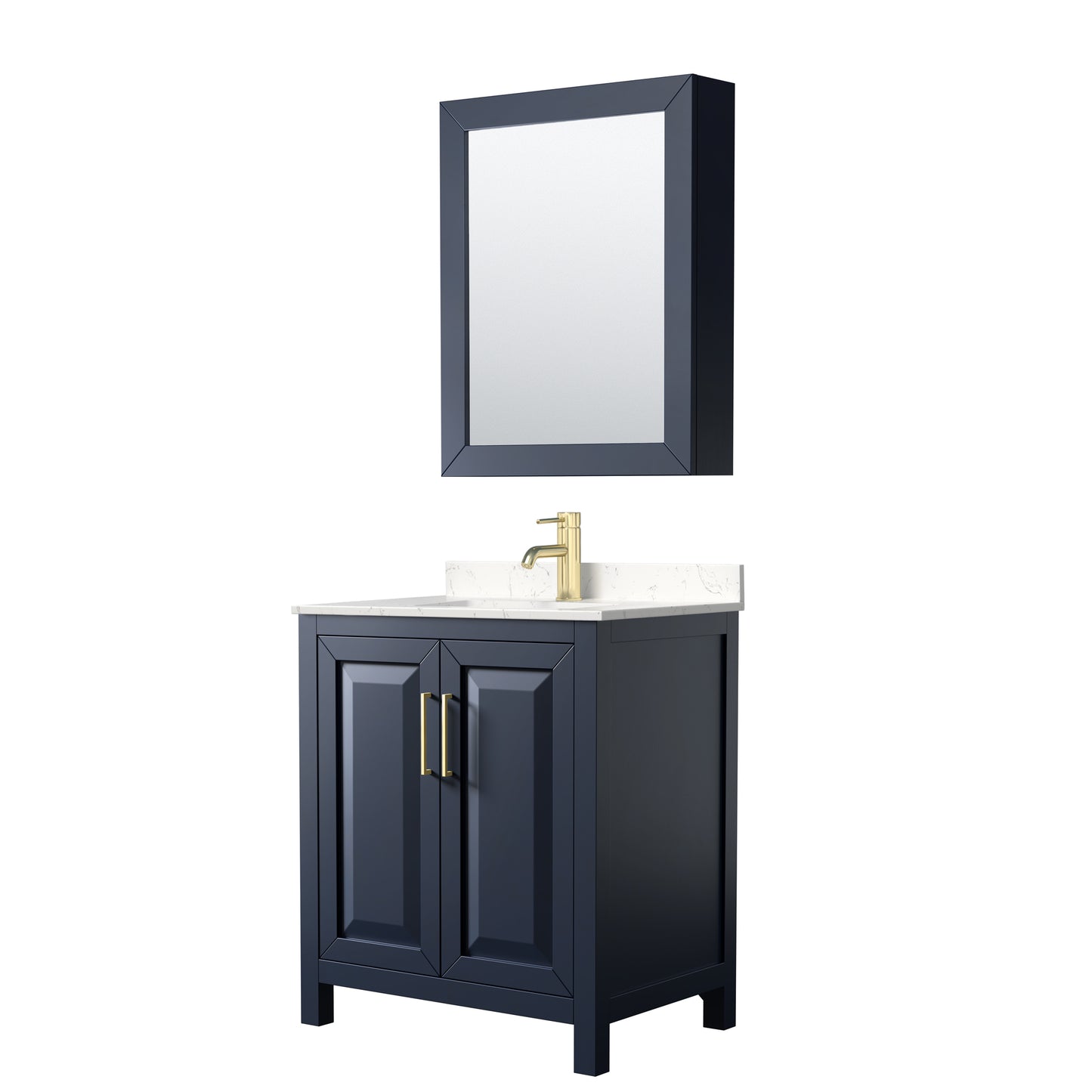 Daria 30" Single Vanity in Blue, Carrara Cultured Marble Top, Medicine Cabinet