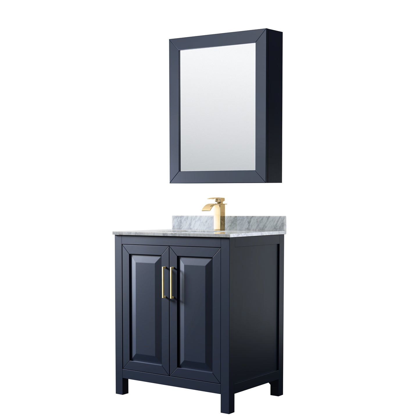 Daria 30" Single Vanity in Dark Blue, Top, Square Sink, Medicine Cabinet