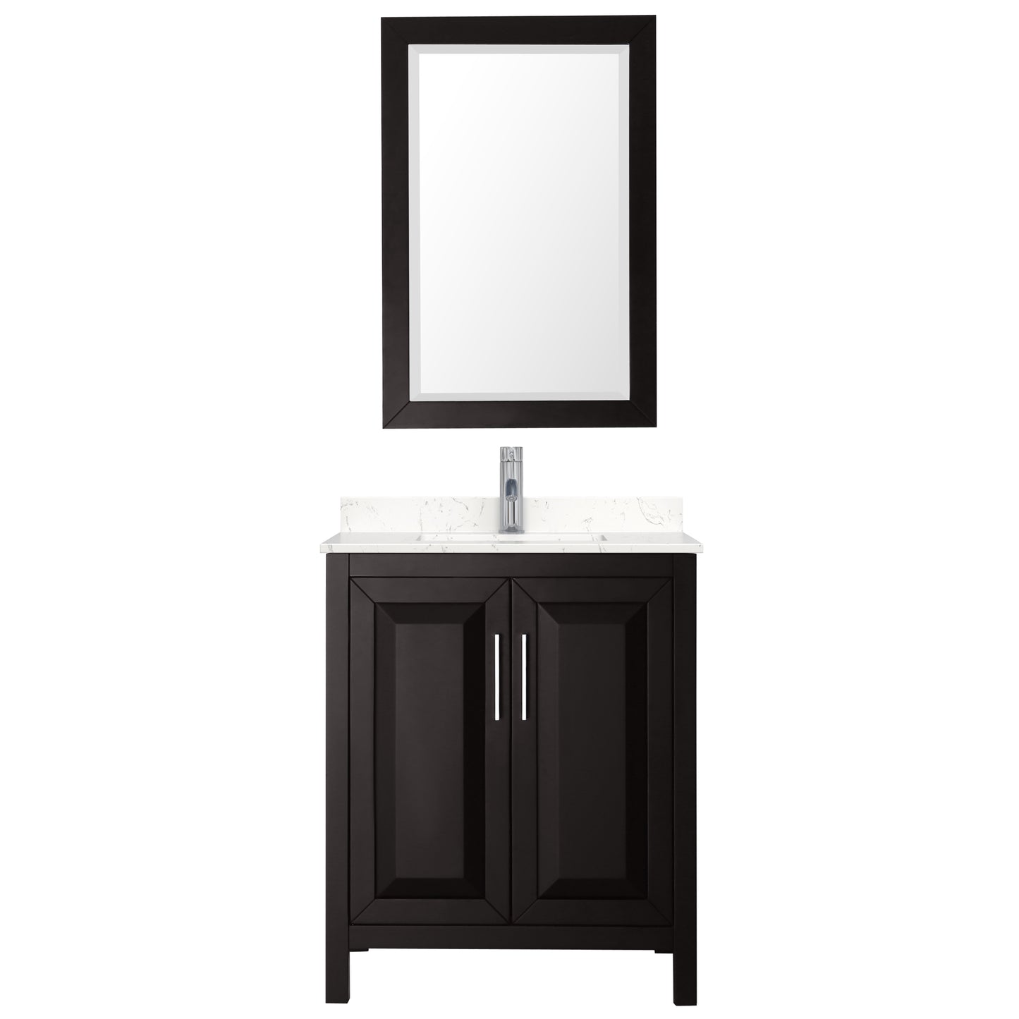 Daria 30" Single Vanity in Espresso, Carrara Cultured Marble Top, 24" Mirror