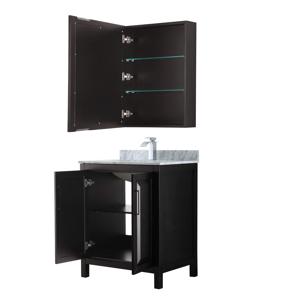Daria 30" Single Vanity in Dark Espresso, Top, Square Sink, Medicine Cabinet