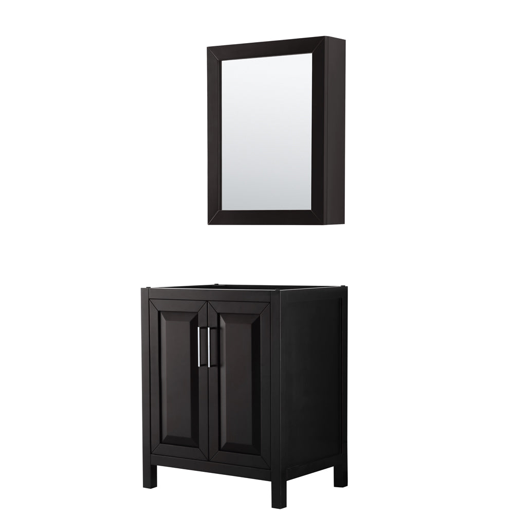 Daria 30" Single Vanity in Dark Espresso, No Top, No Sink, Medicine Cabinet