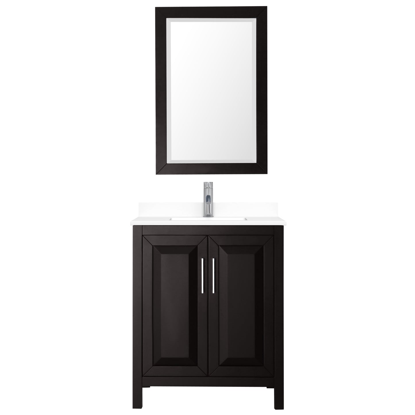 Daria 30" Single Vanity in Dark Espresso, White Cultured Marble Top, 24" Mirror