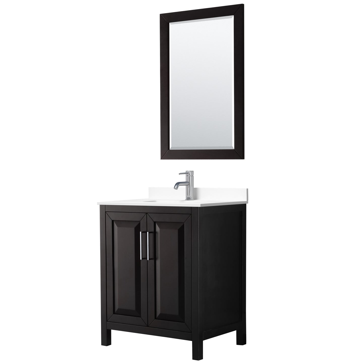 Daria 30" Single Vanity in Dark Espresso, White Cultured Marble Top, 24" Mirror