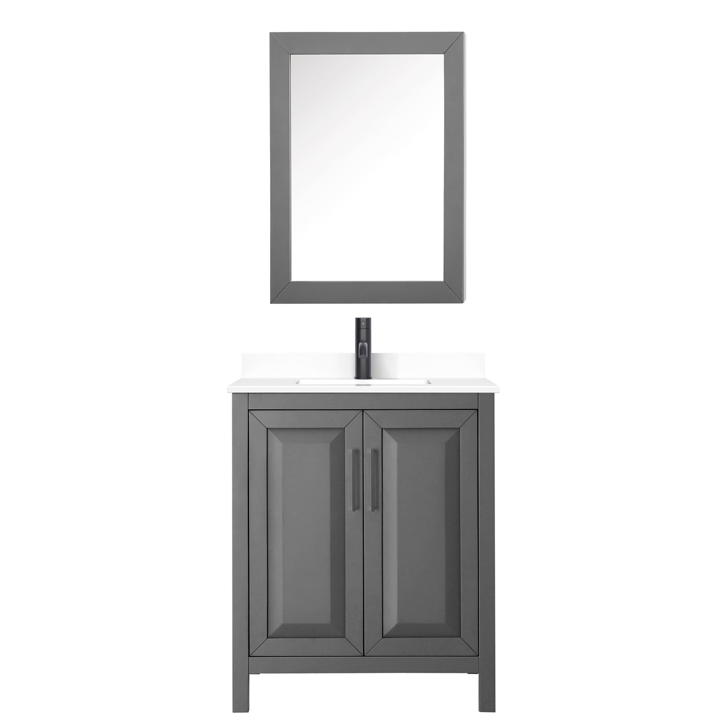 Daria 30" Gray Single Vanity, White Marble Top, Black Trim, Medicine Cabinet