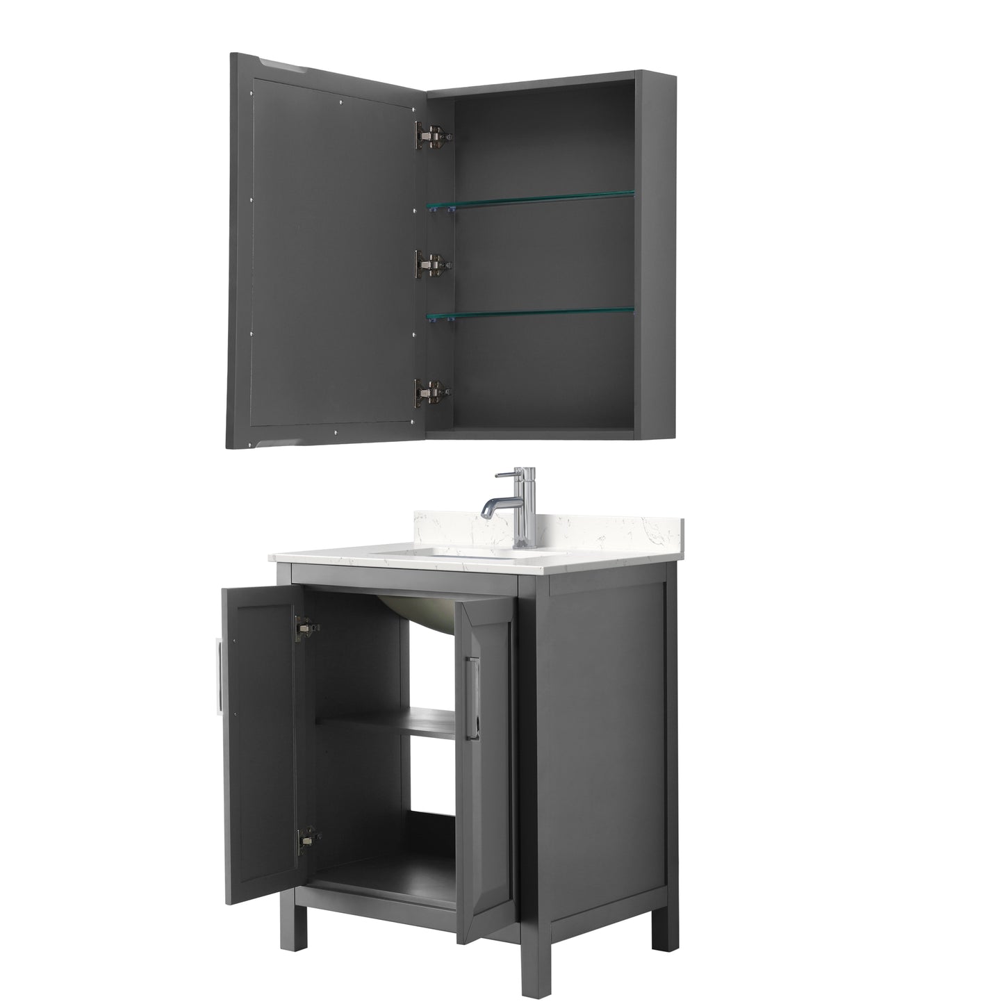 Daria 30" Single Vanity in Gray, Carrara Cultured Marble Top, Medicine Cabinet