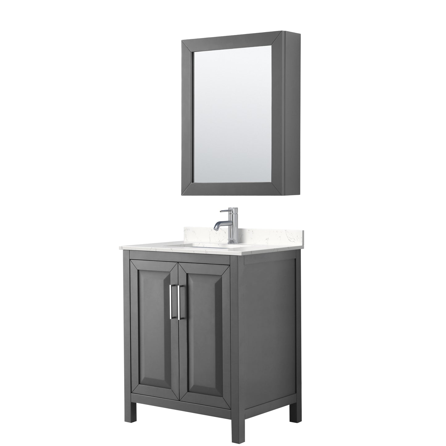 Daria 30" Single Vanity in Gray, Carrara Cultured Marble Top, Medicine Cabinet