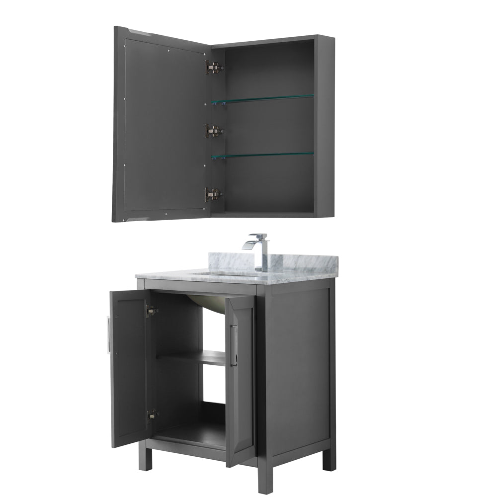 Daria 30" Single Vanity in Dark Gray, Top, Square Sink, Medicine Cabinet