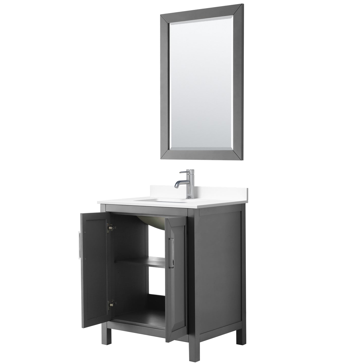Daria 30" Single Vanity in Dark Gray, White Cultured Marble Top, 24" Mirror