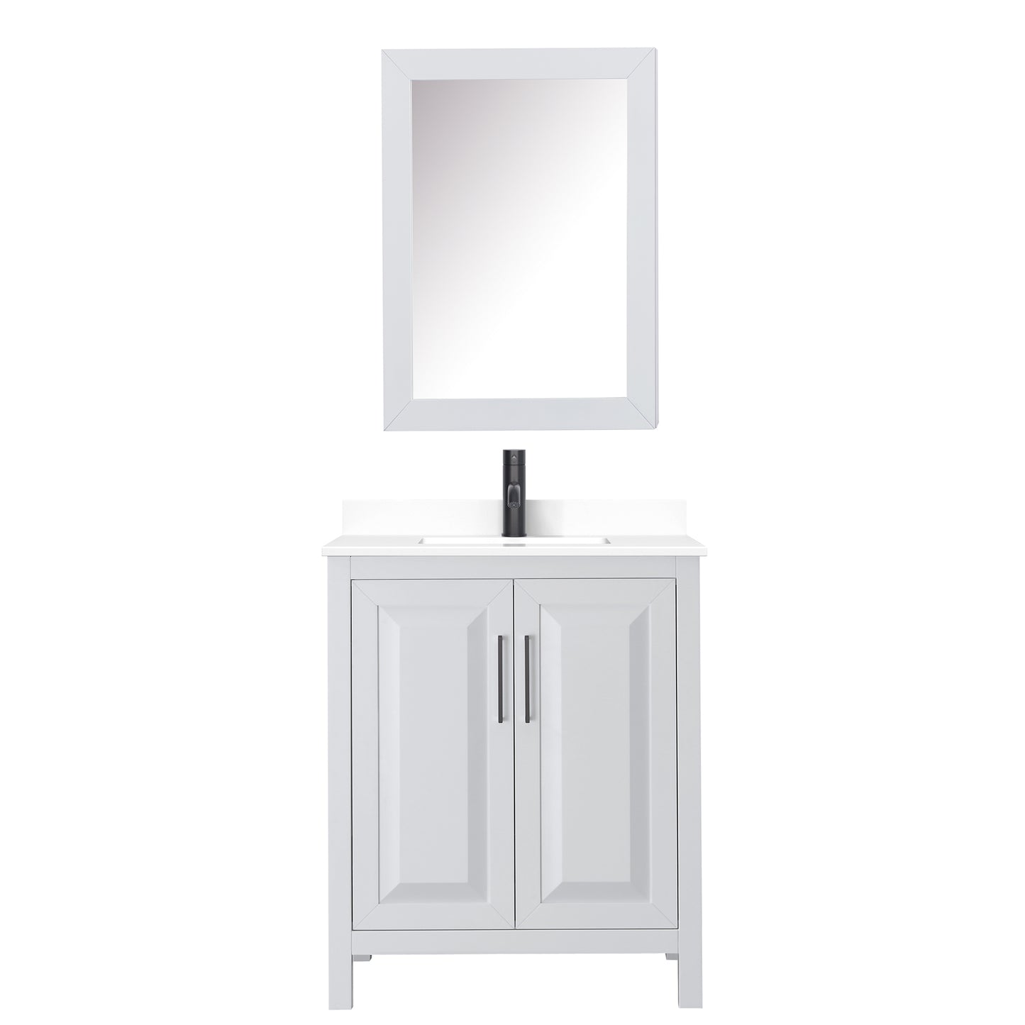 Daria 30" Single Vanity in White, White Marble Top, Black Trim, Medicine Cabinet