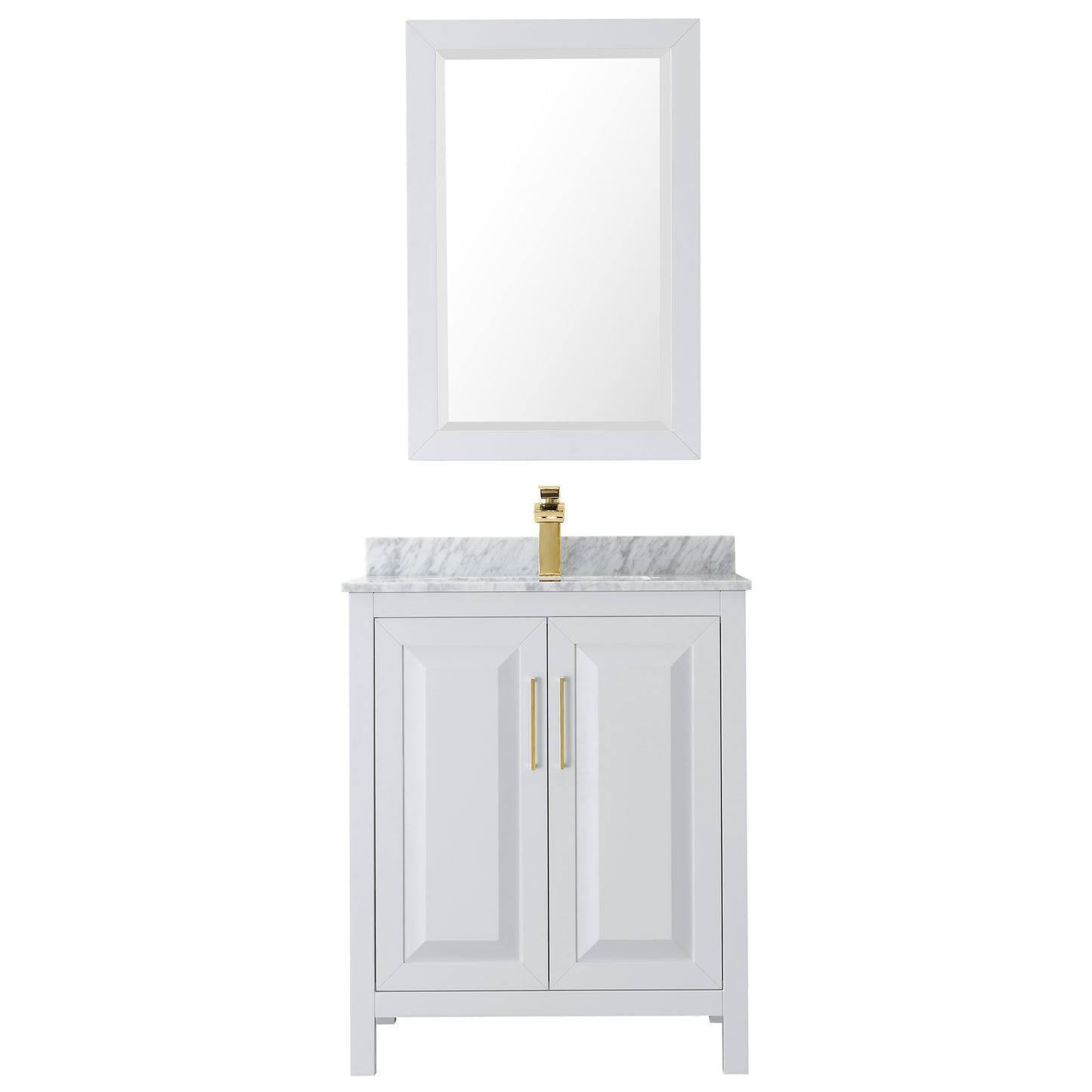 Daria 30" Single Vanity in White, Top, Square 24" Mirror, Brushed Gold Trim