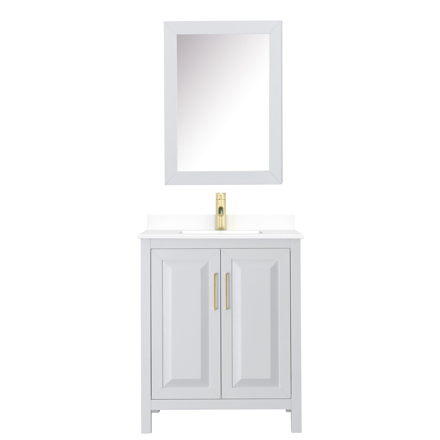 Daria 30" White Single Vanity, White Marble Top, Medicine Cabinet, Gold Trim