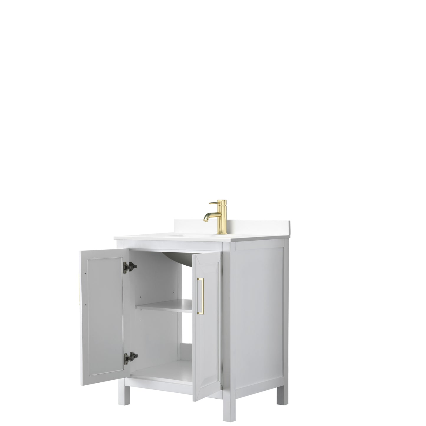 Daria 30" Single Vanity in White, White Cultured Marble Top, Gold Trim