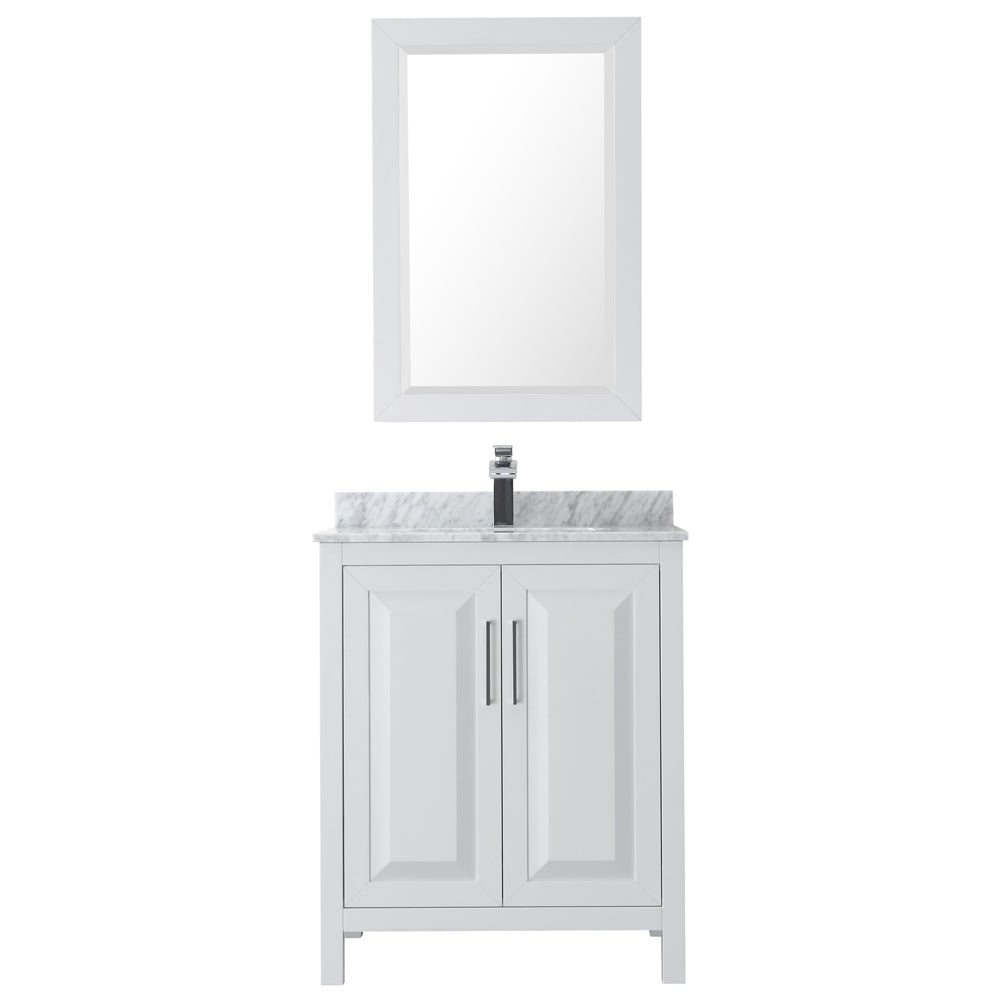 Daria 30" Single Vanity in White, Top, Square Sink, 24" Mirror