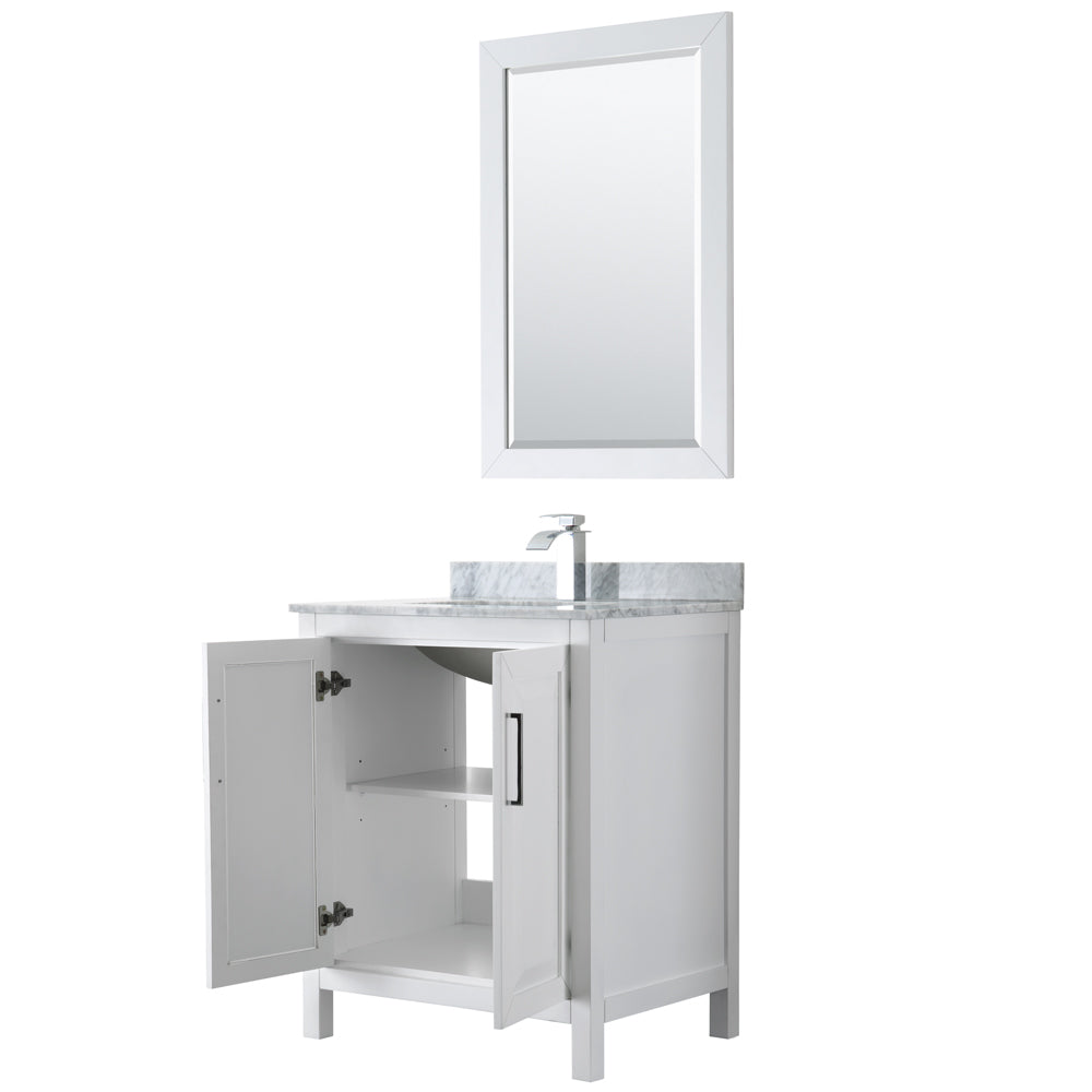Daria 30" Single Vanity in White, Top, Square Sink, 24" Mirror