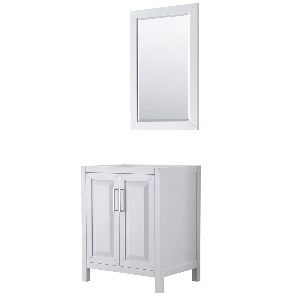 Daria 30" Single Vanity in White, No Top, No Sink, 24" Mirror