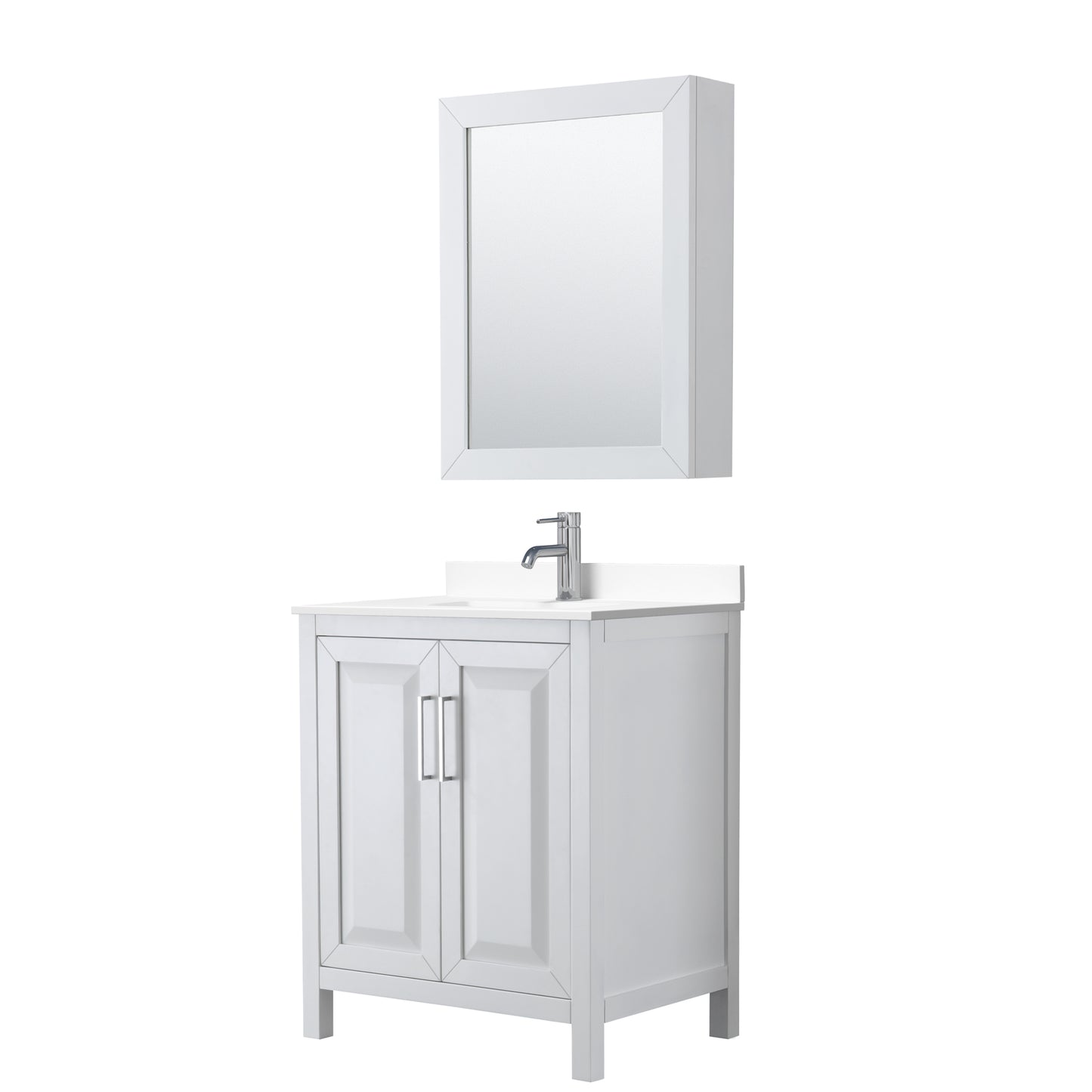 Daria 30" Single Vanity in White, White Cultured Marble Top, Medicine Cabinet