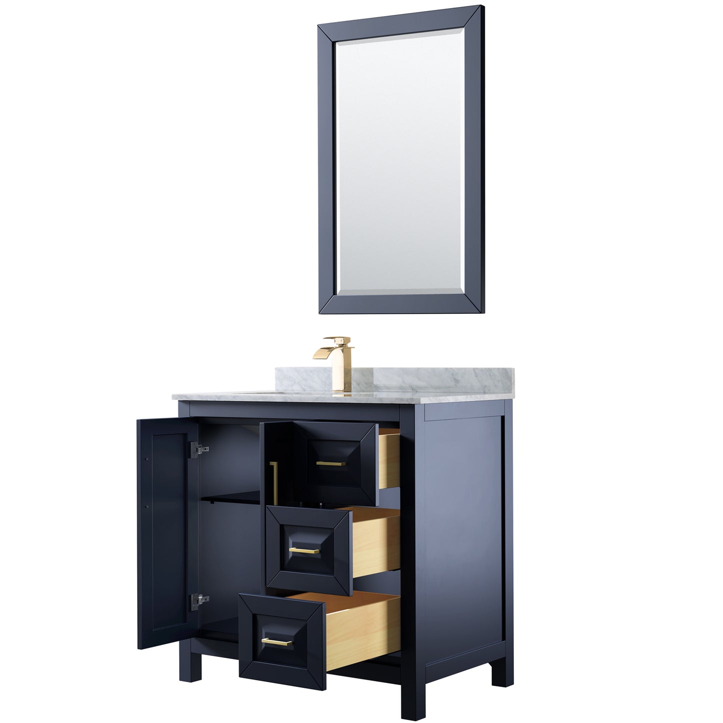 Daria 36" Single Vanity in Dark Blue, Top, Square Sink, 24" Mirror
