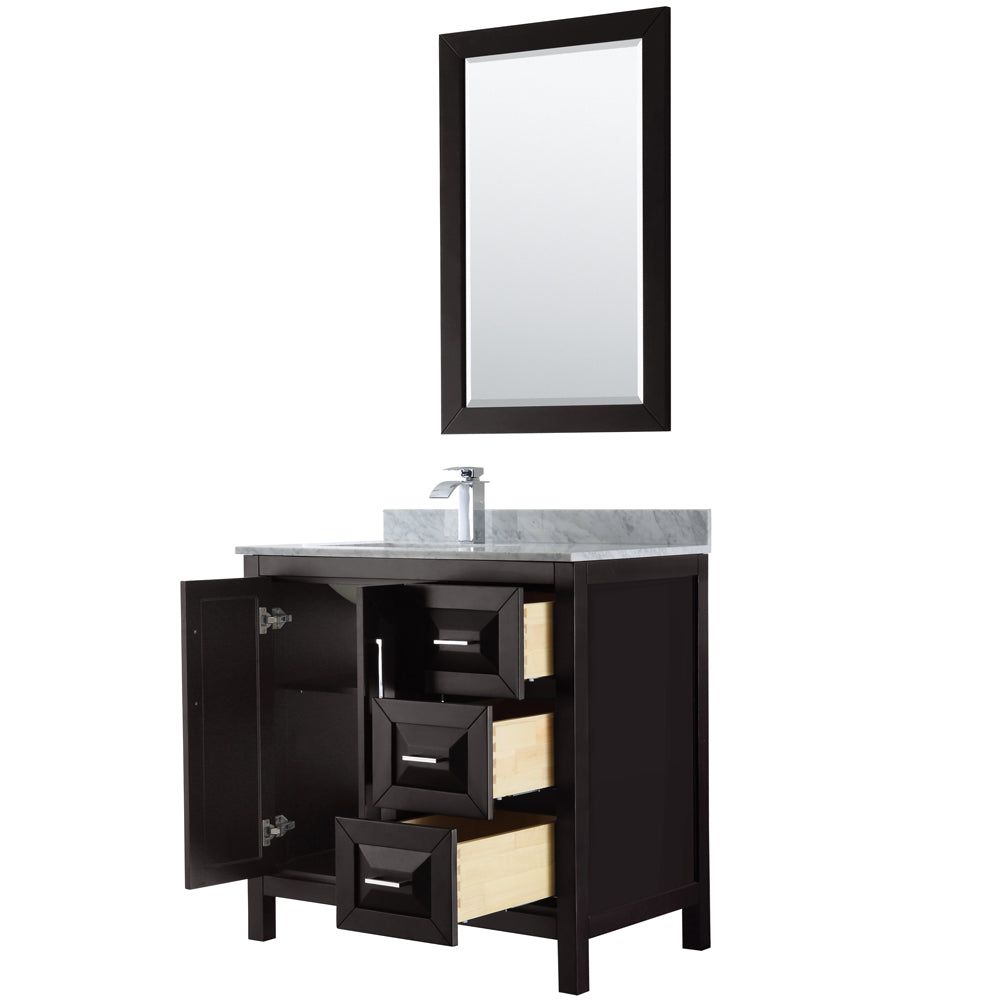 Daria 36" Single Vanity in Dark Espresso, Top, Square Sink, 24" Mirror