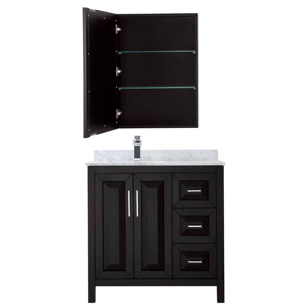 Daria 36" Single Vanity in Dark Espresso, Top, Square Sink, Medicine Cabinet