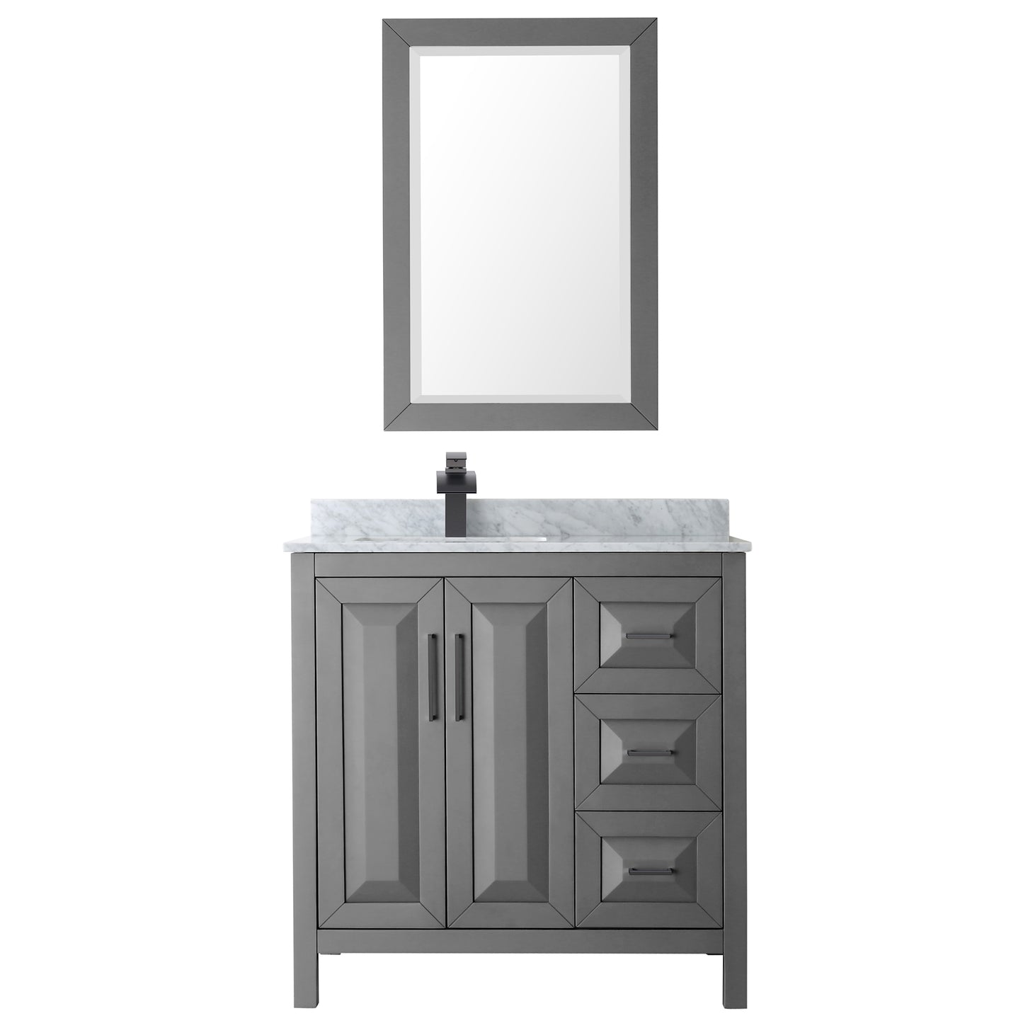 Daria 36" Single Vanity in Dark Gray, Top, Square Matte Black Trim, 24" Mirror
