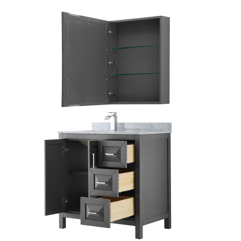 Daria 36" Single Vanity in Dark Gray, Top, Square Sink, Medicine Cabinet