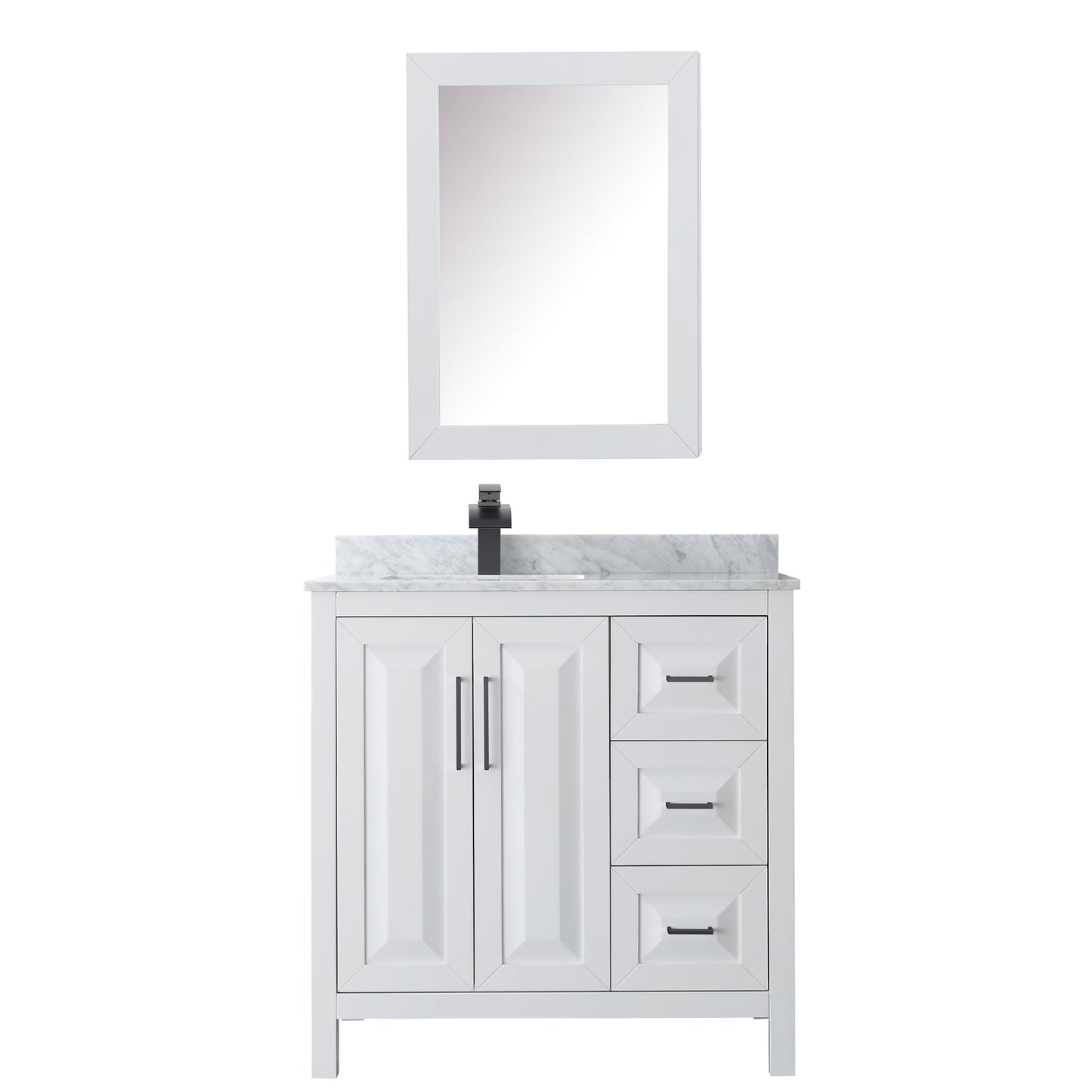 Daria 36" Single Vanity in White, Top, Square Matte Black Trim, Medicine Cabinet
