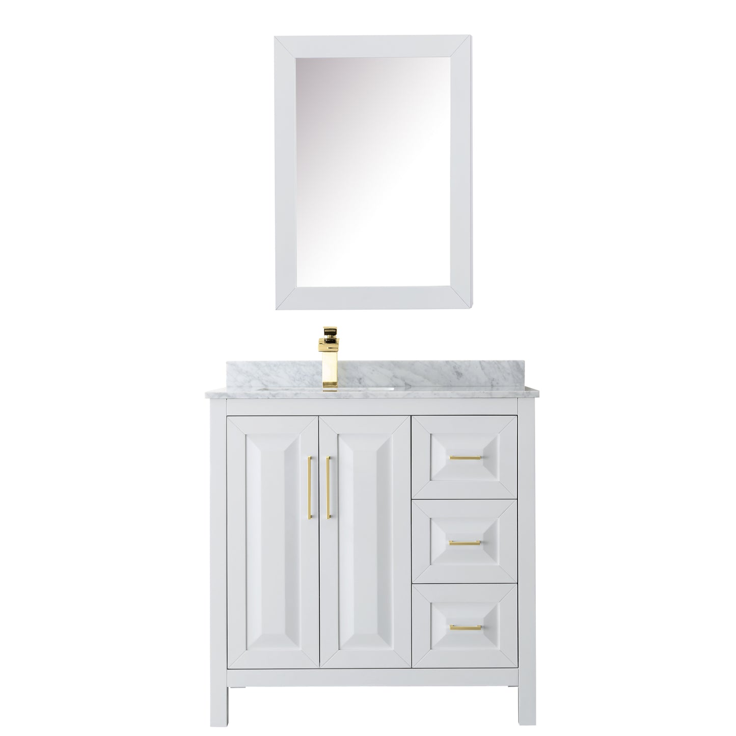 Daria 36" Single Vanity in White, Top, Medicine Cabinet, Brushed Gold Trim